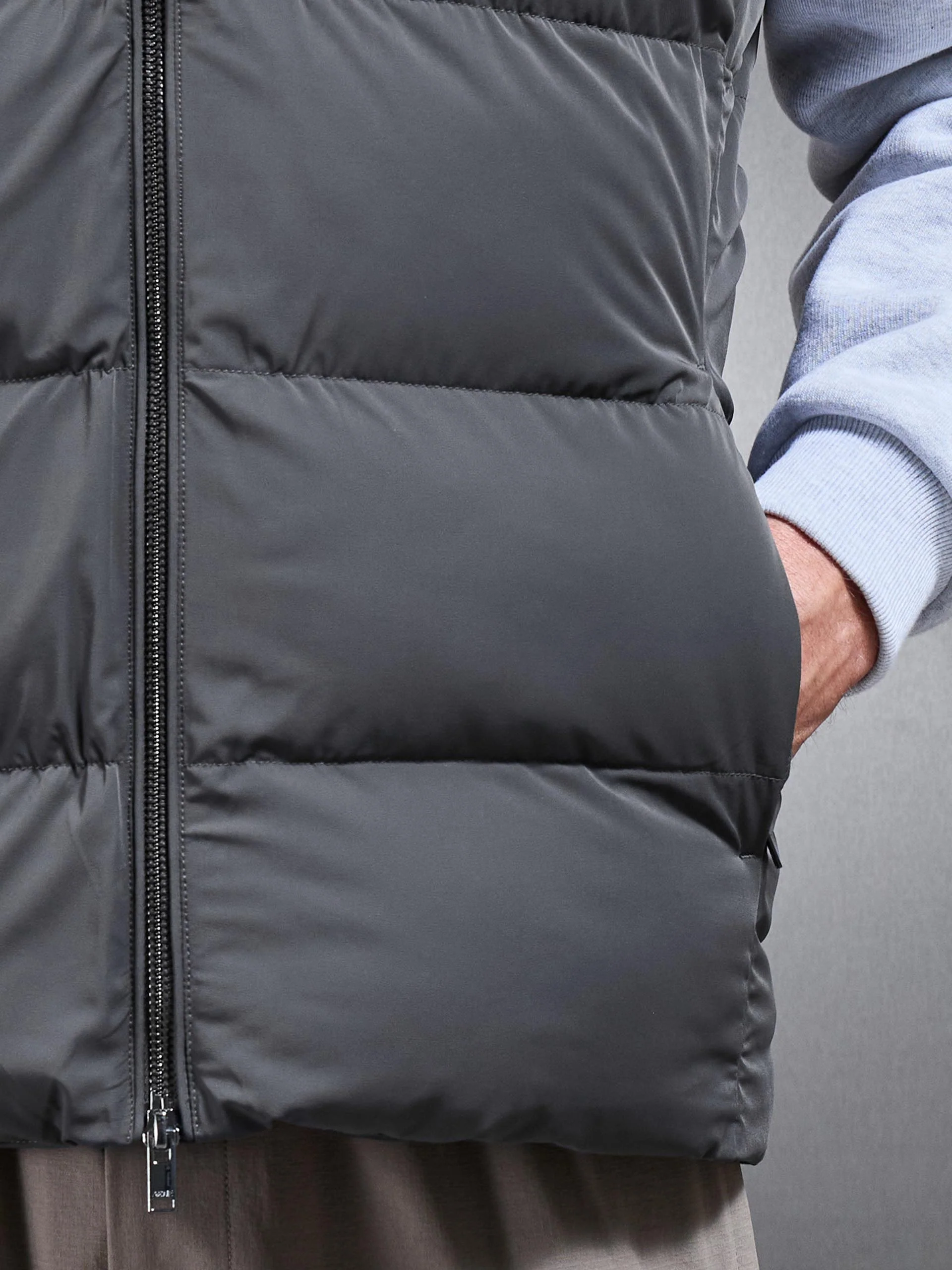 Quilted Bomber Gilet in Grey - Image 5