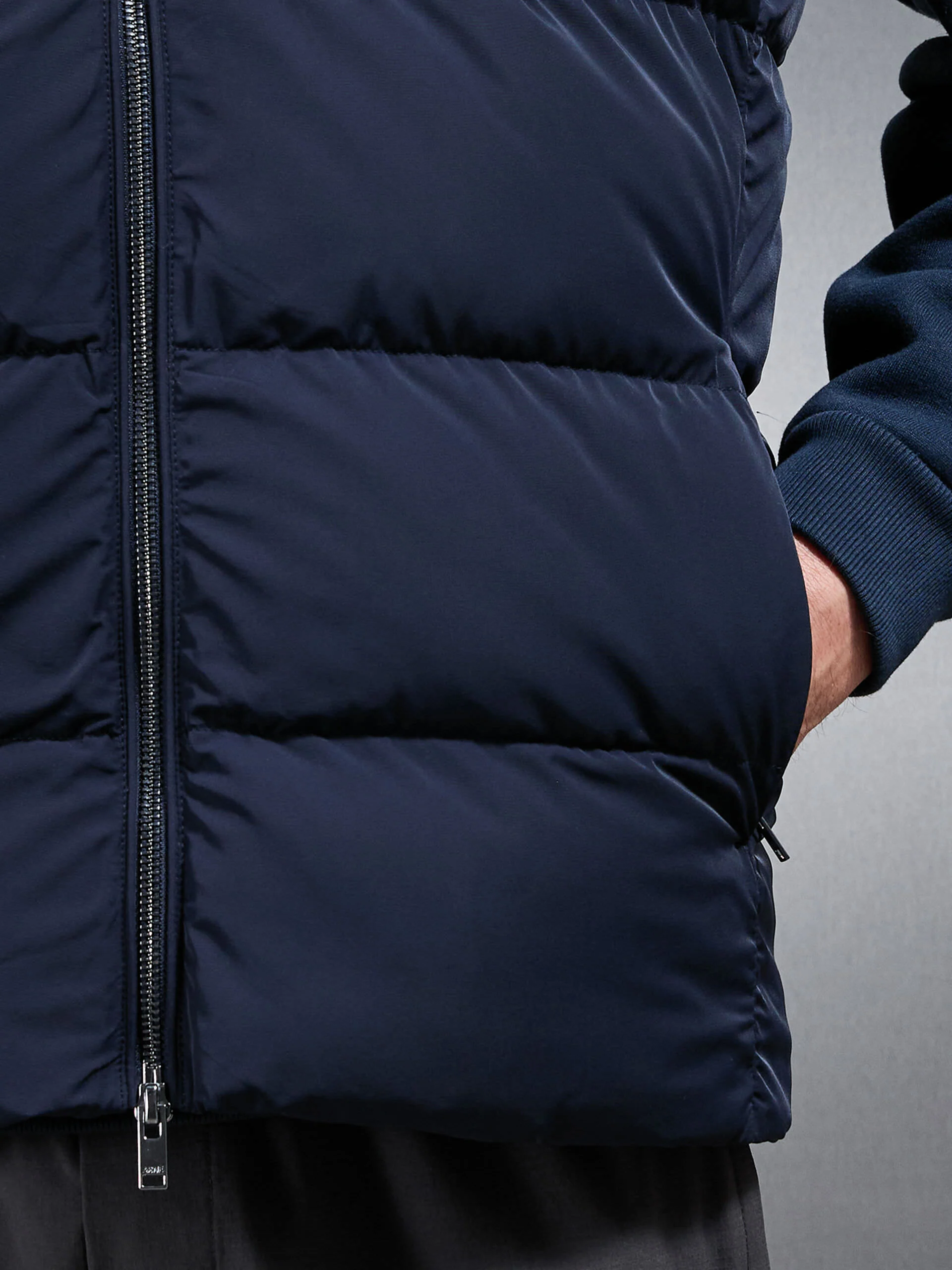 Quilted Bomber Gilet in Navy - Image 6