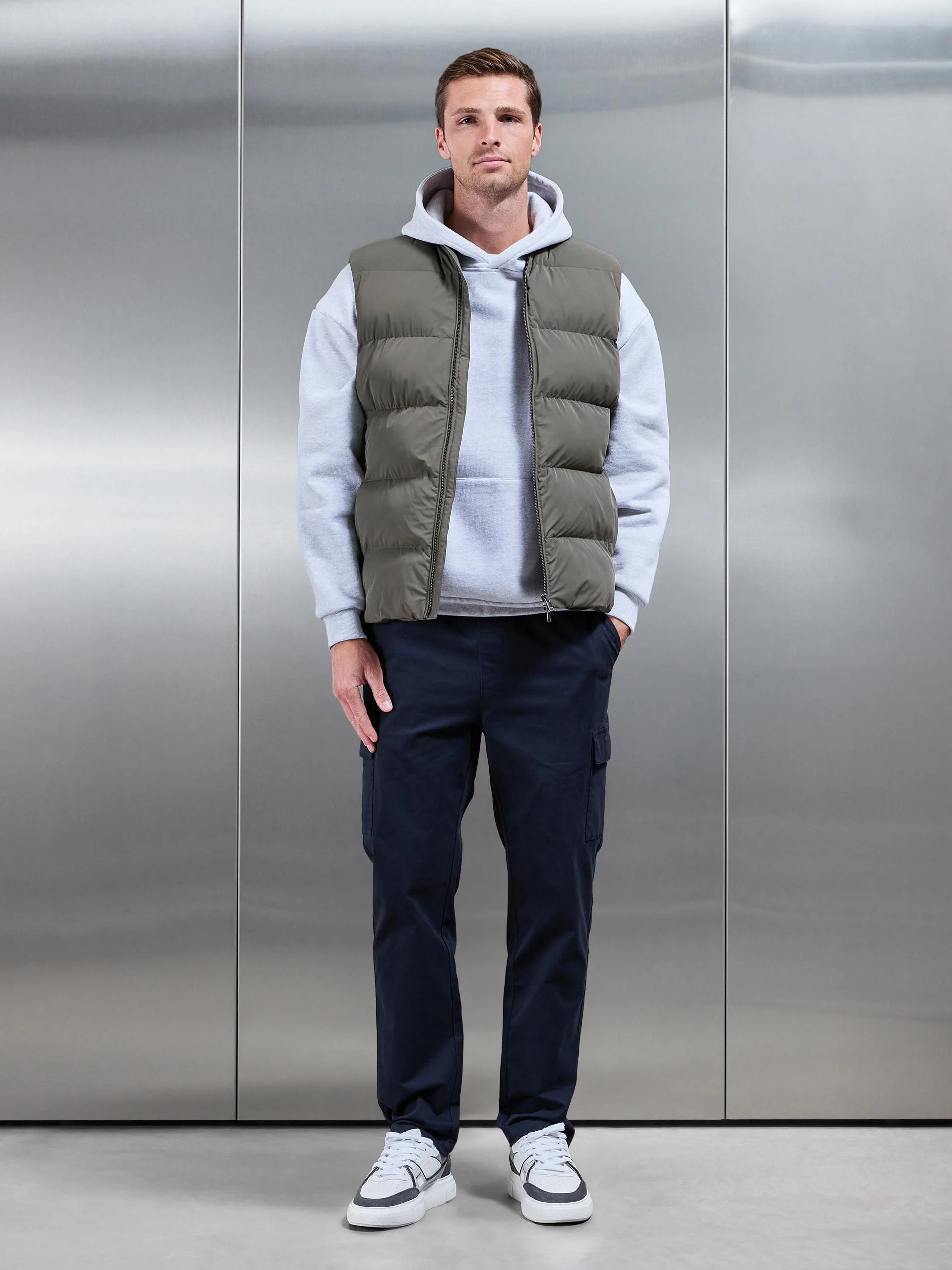 Quilted Bomber Gilet in Olive - Image 2