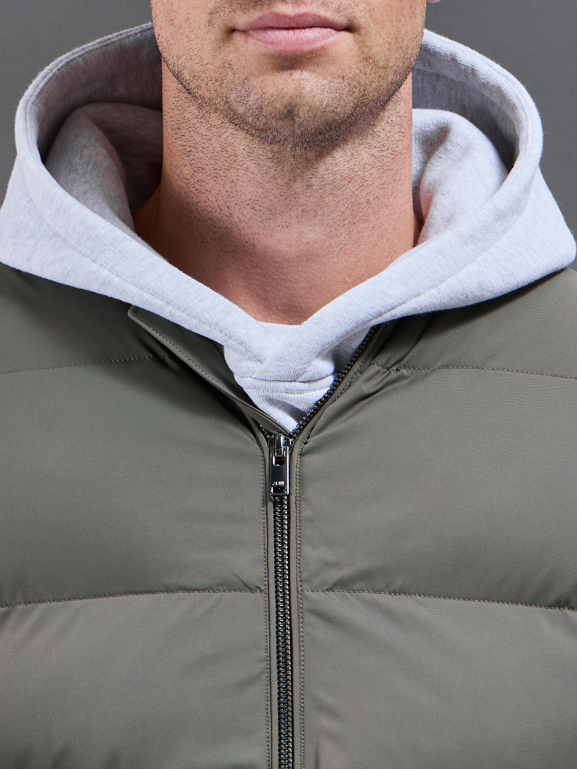 Quilted Bomber Gilet in Olive - Image 3
