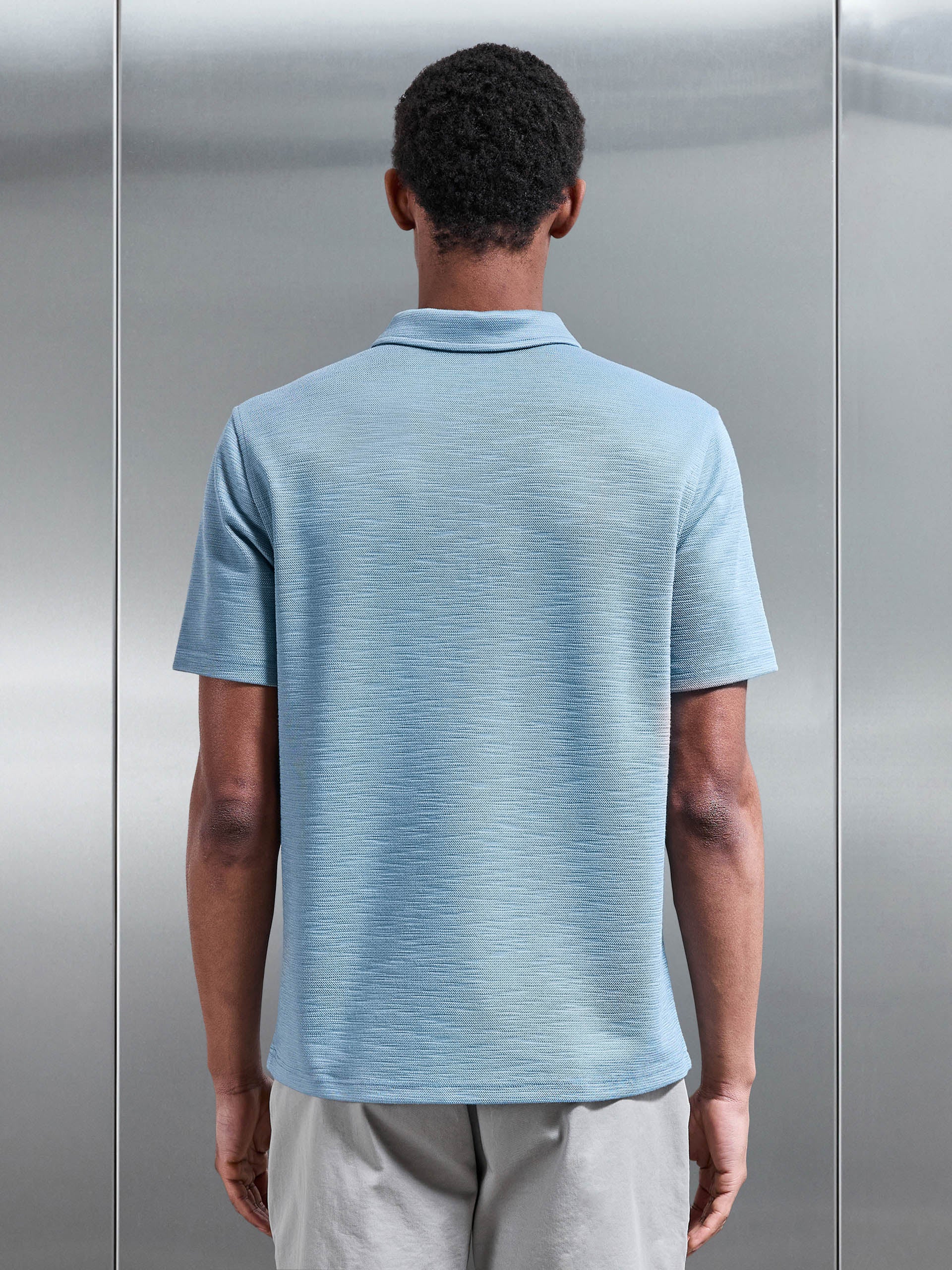 Quinta Textured Zip Polo Shirt in Aqua Blue - Image 3