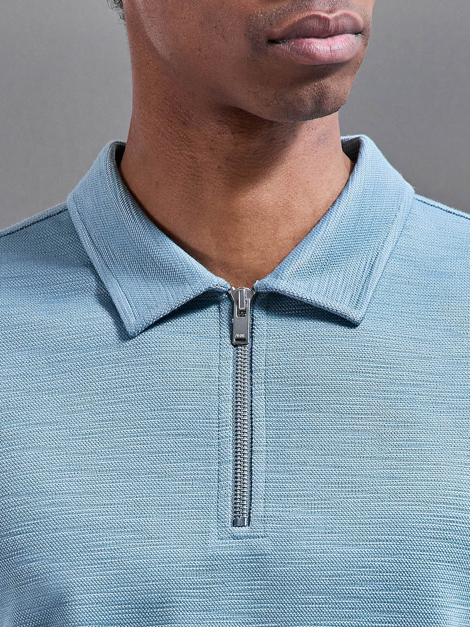 Quinta Textured Zip Polo Shirt in Aqua Blue - Image 4