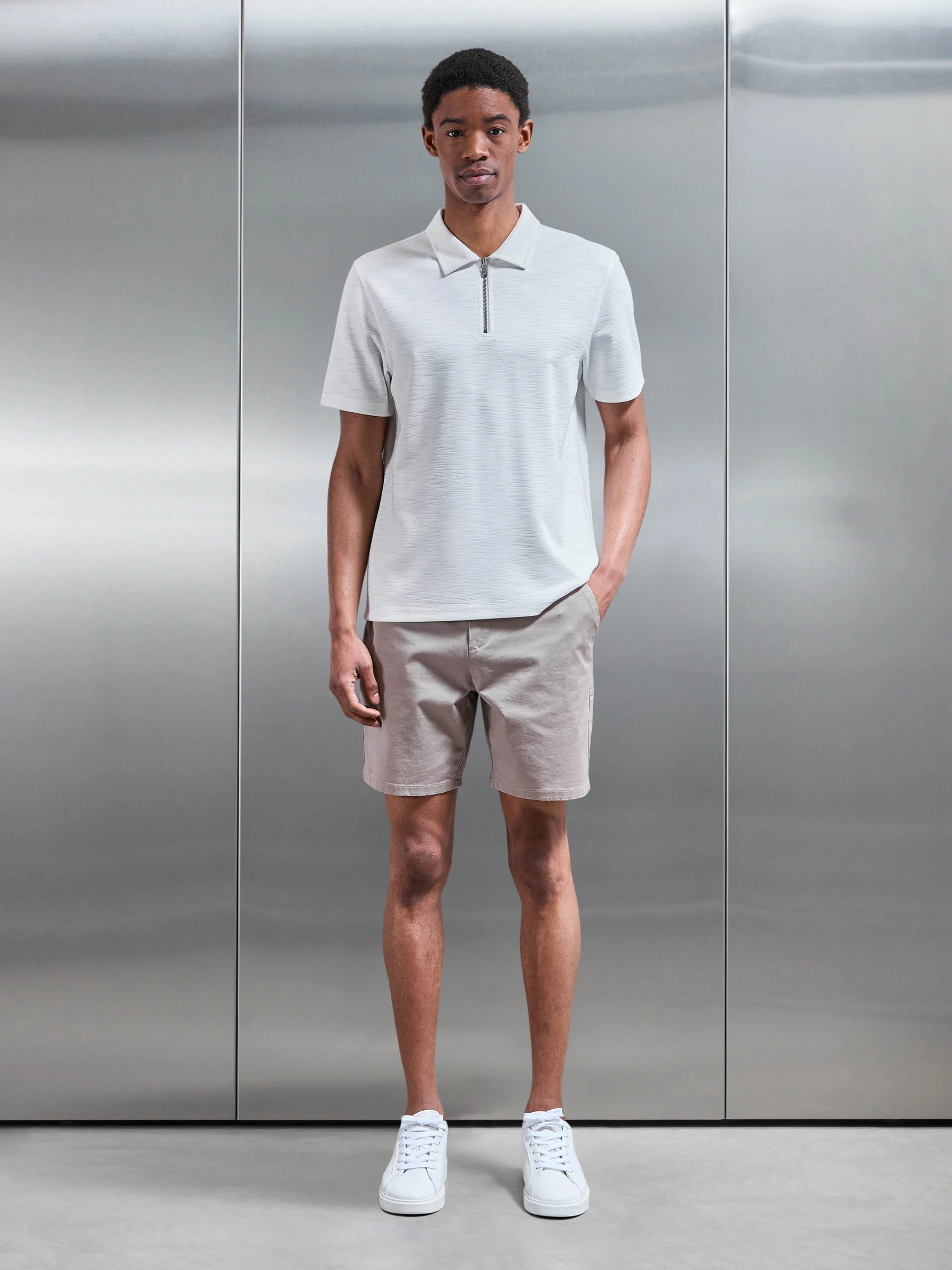 Quinta Textured Zip Polo Shirt in White - Image 2