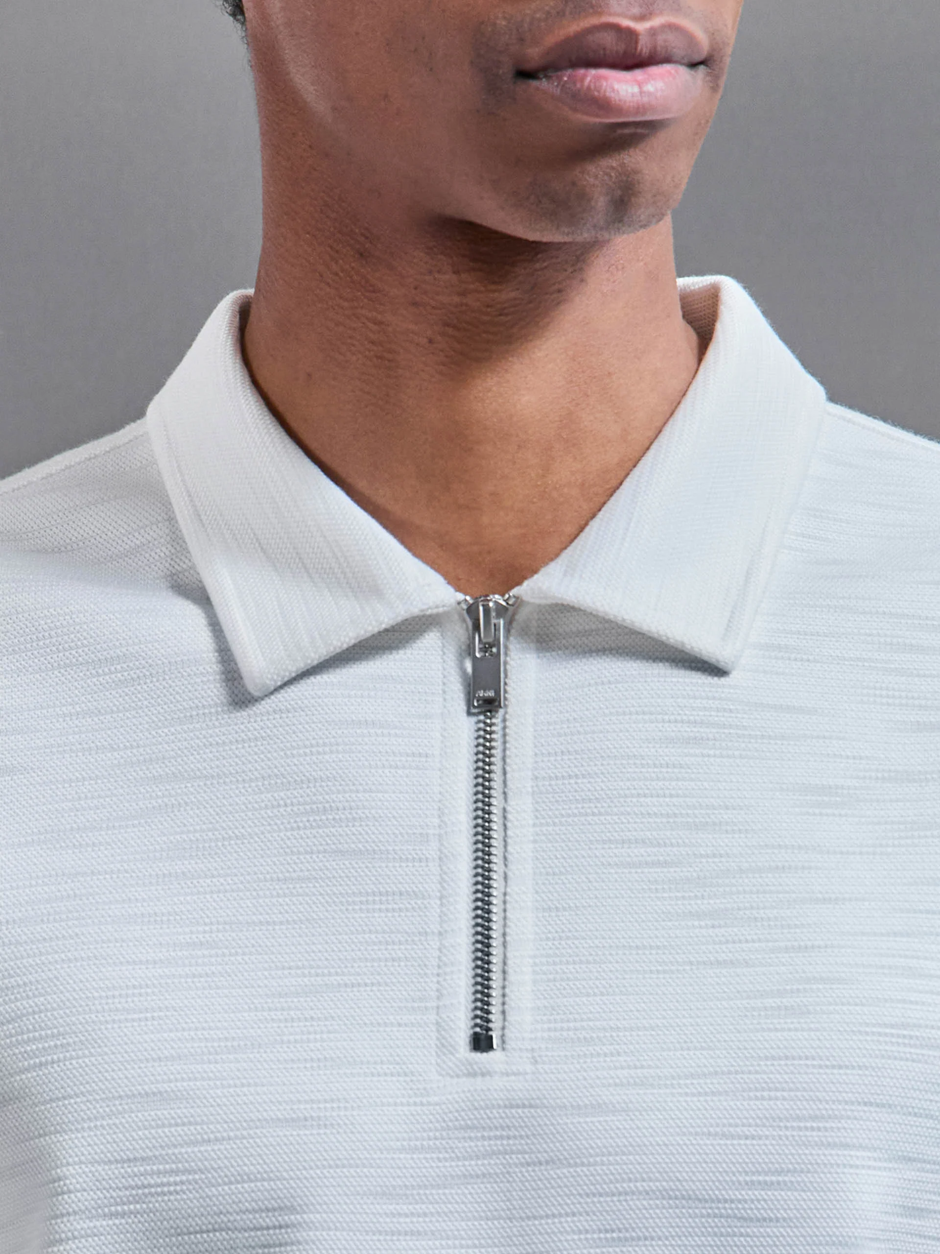 Quinta Textured Zip Polo Shirt in White - Image 4