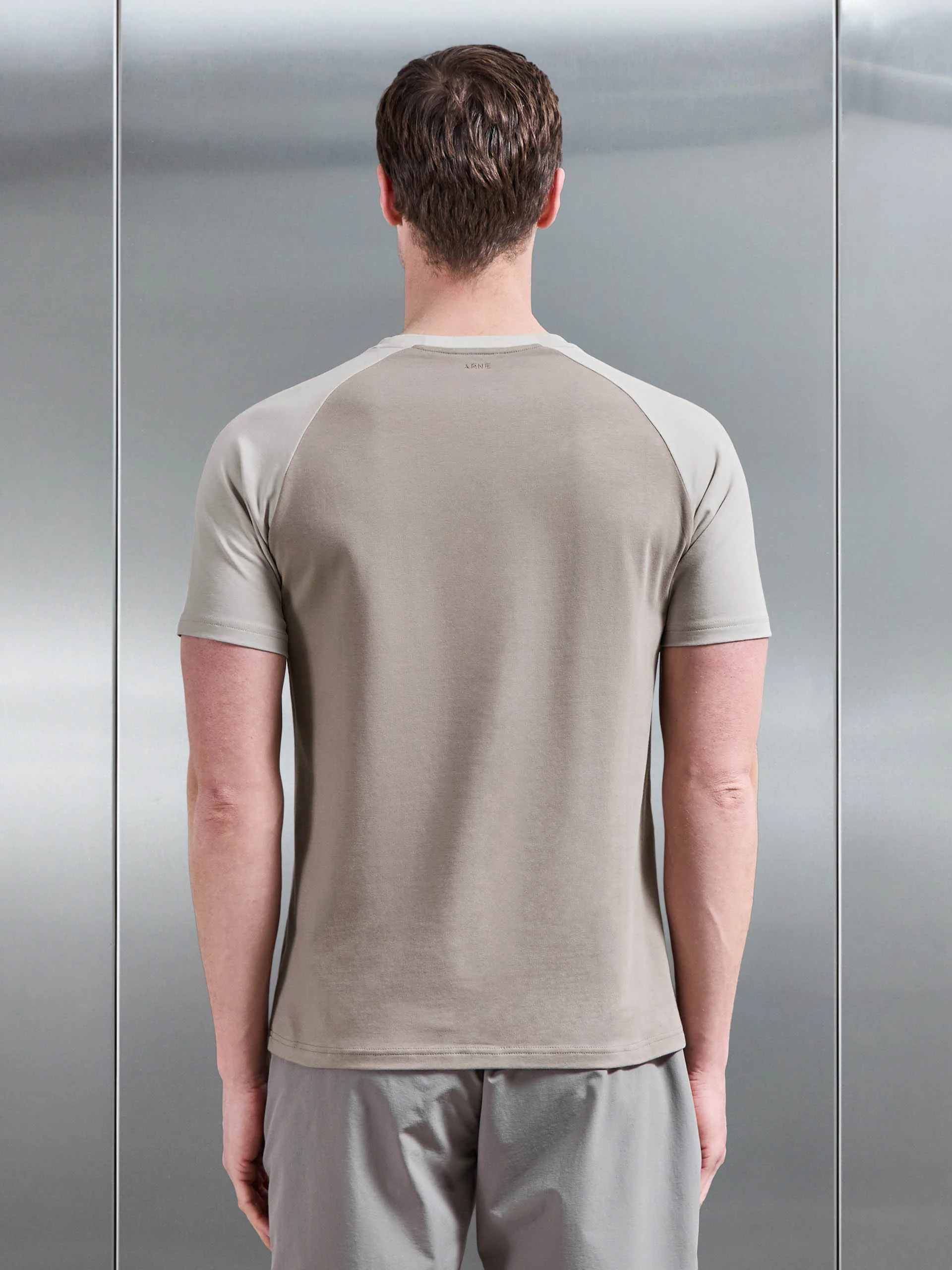 Raglan Slim Fit Stretch Cotton T-Shirt in Taupe Stone - Image 4