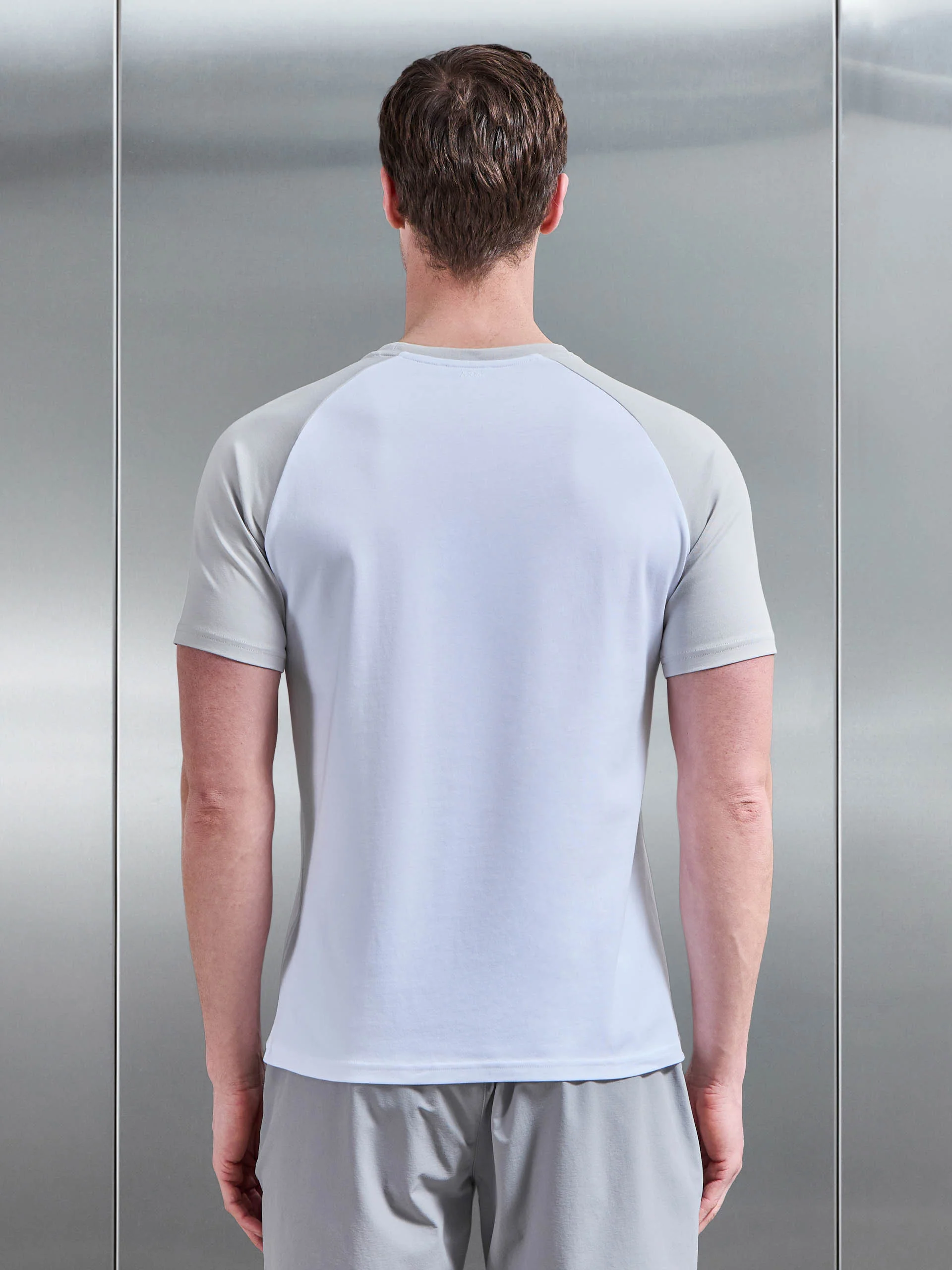 Raglan Slim Fit Stretch Cotton T-Shirt in White Mid Grey - Image 3