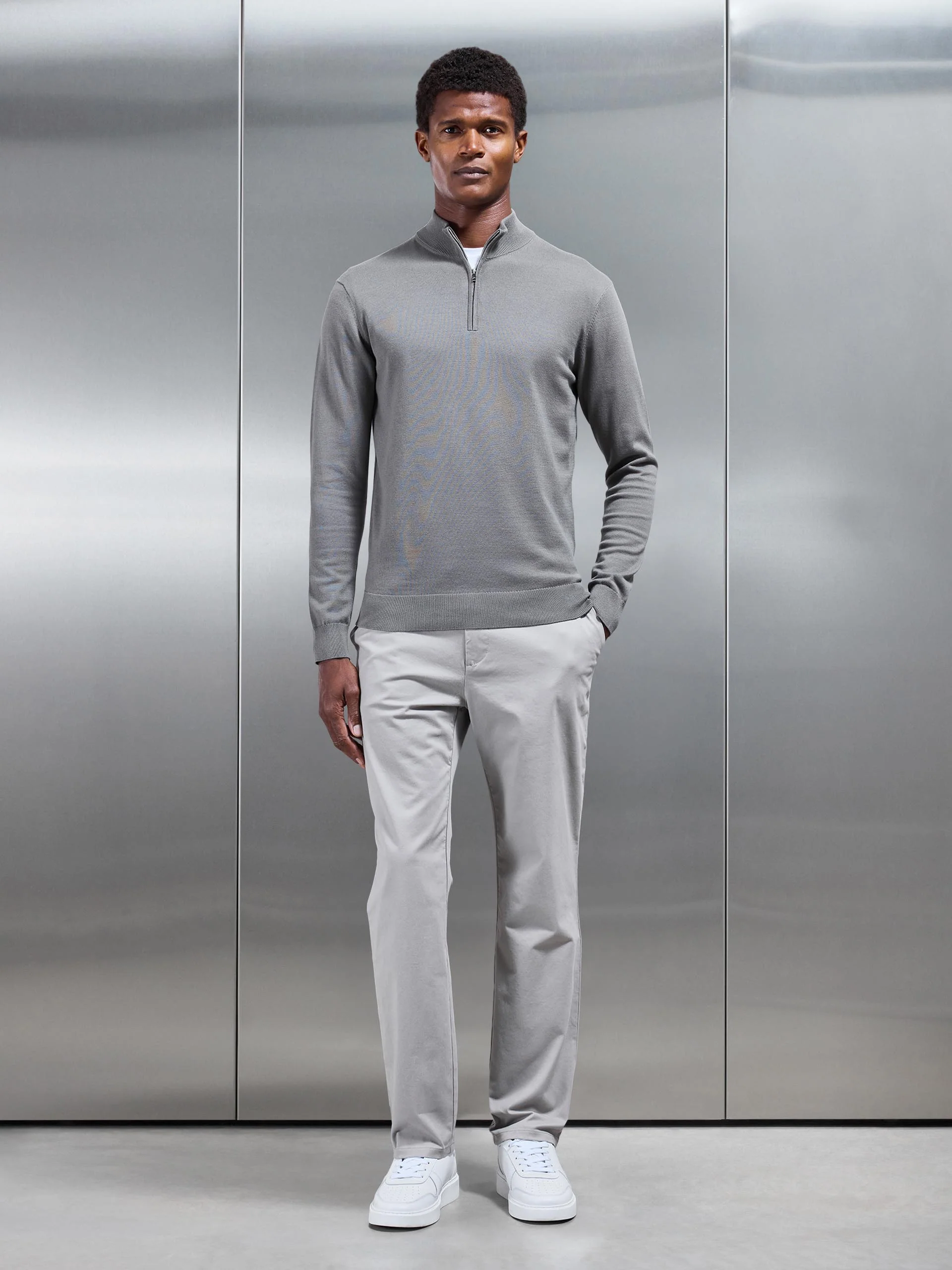 Regular Fit Chino Trouser in Stone - Image 2