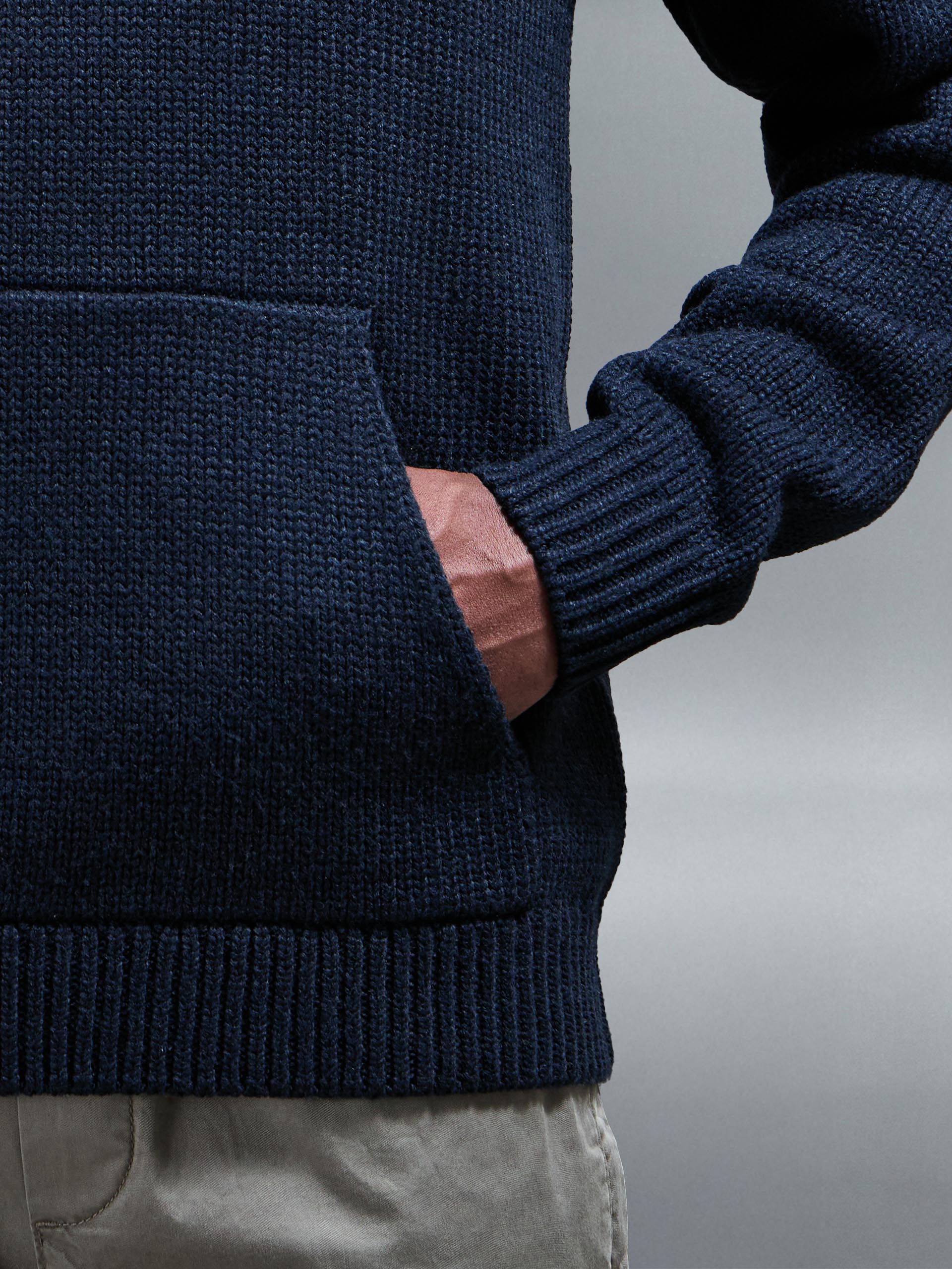 Relaxed Fit Chunky Knitted Hoodie in Navy - Image 5