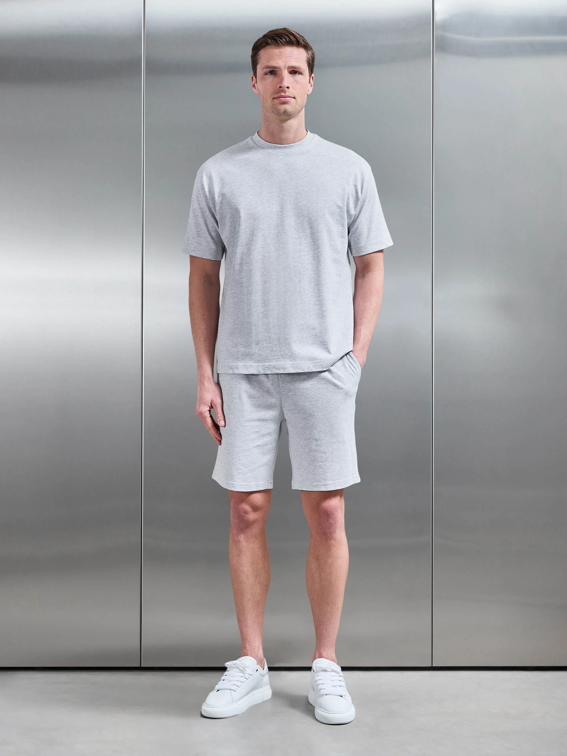 Relaxed Fit Cotton Short in Marl Grey - Image 2