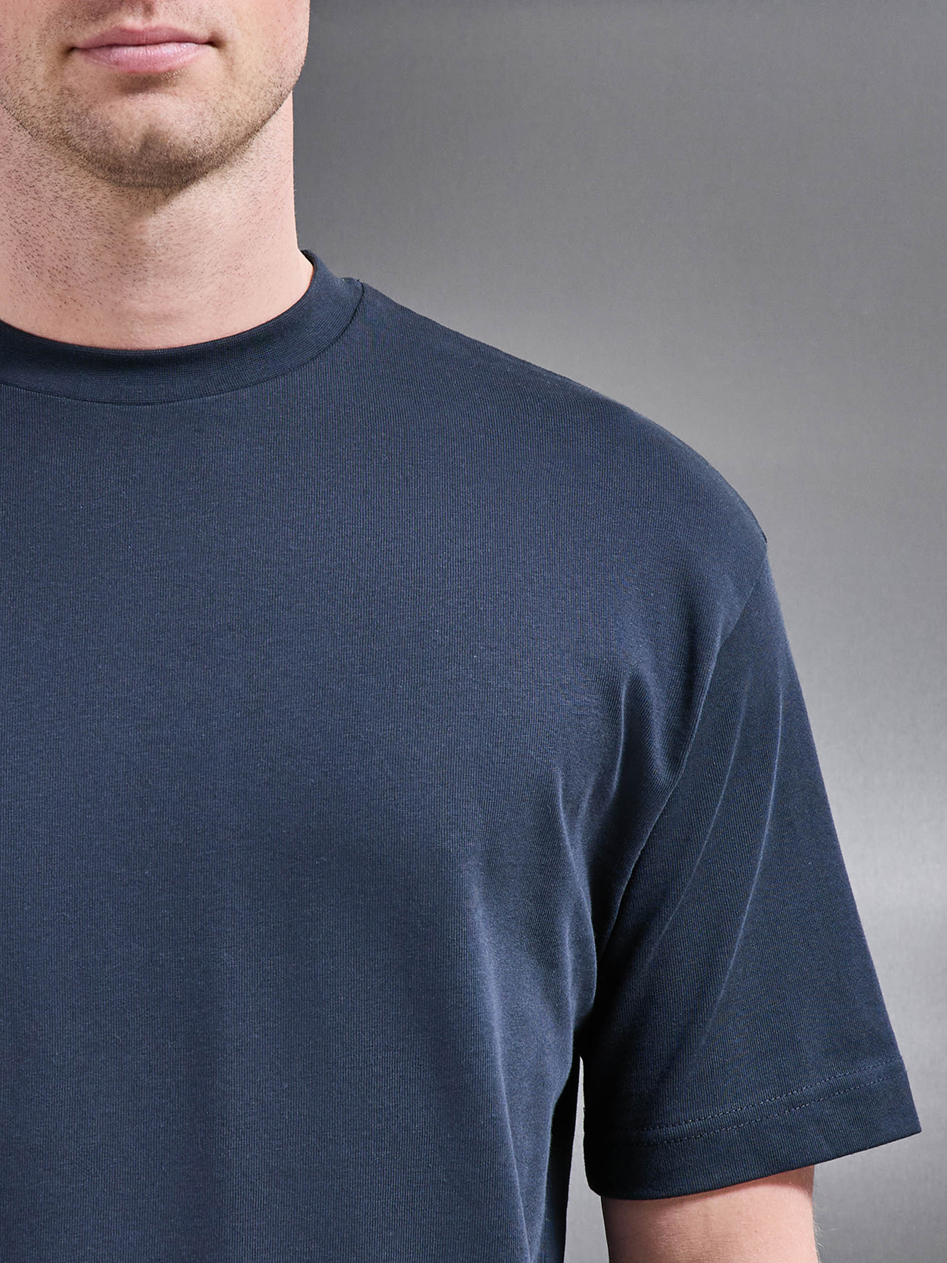 Relaxed Fit Cotton T-Shirt in Navy - Image 4