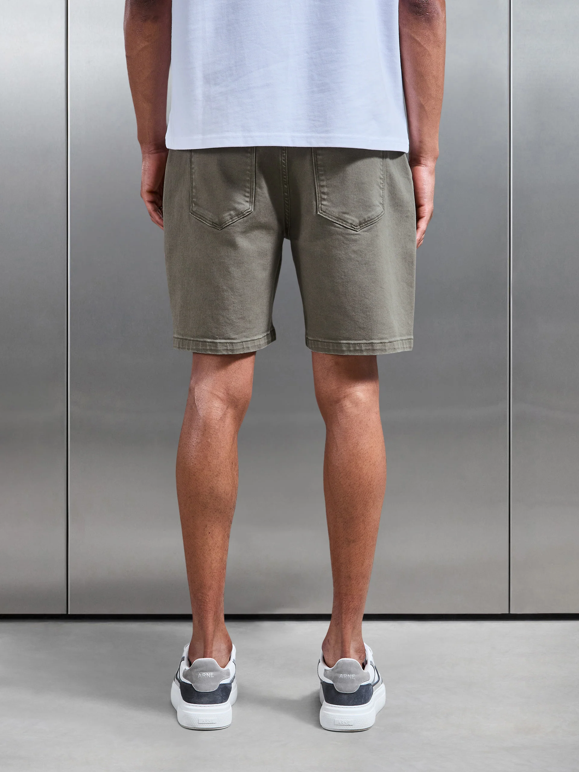 Relaxed Fit Denim Short in Olive - Image 3