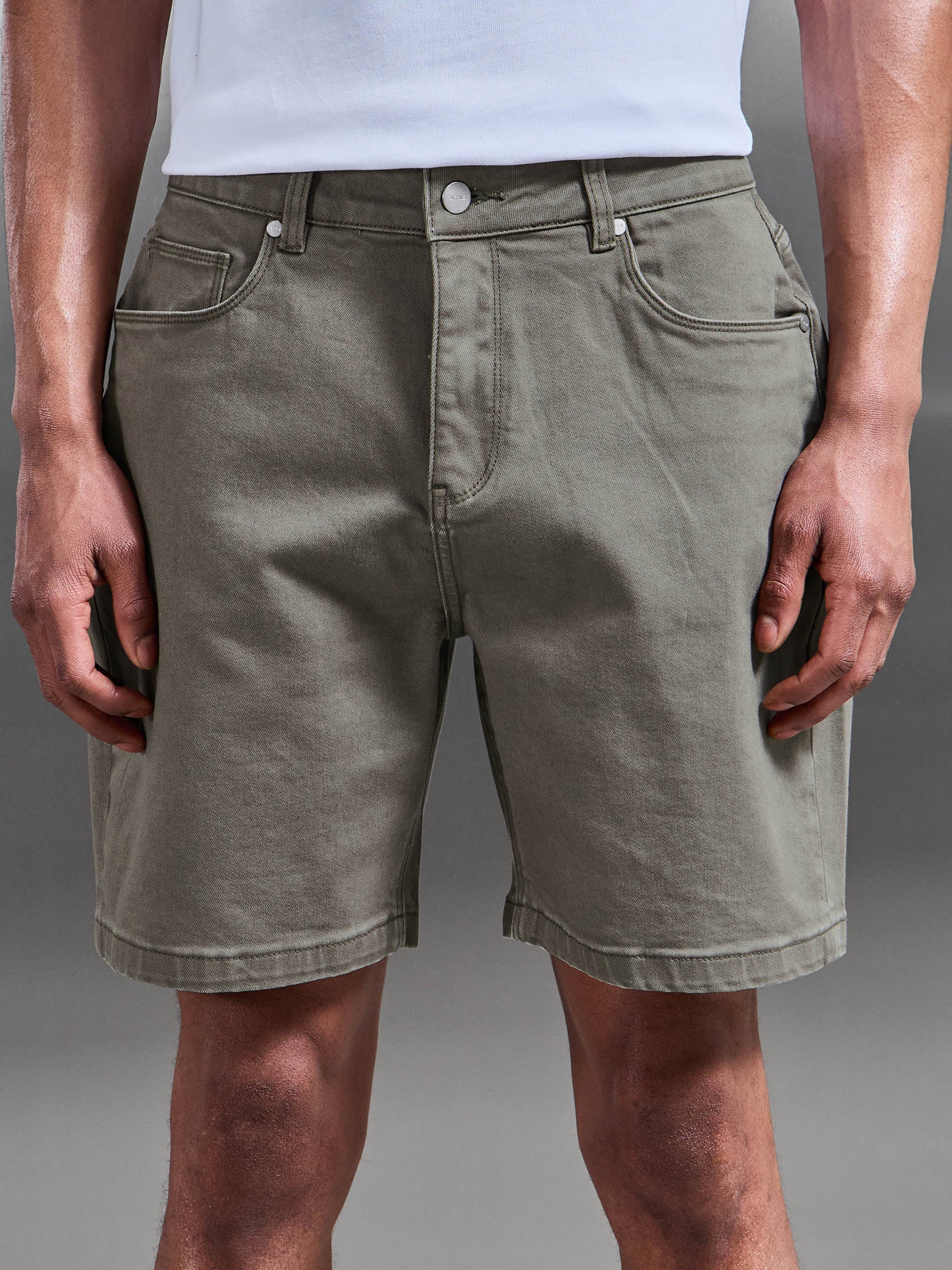Relaxed Fit Denim Short in Olive - Image 6