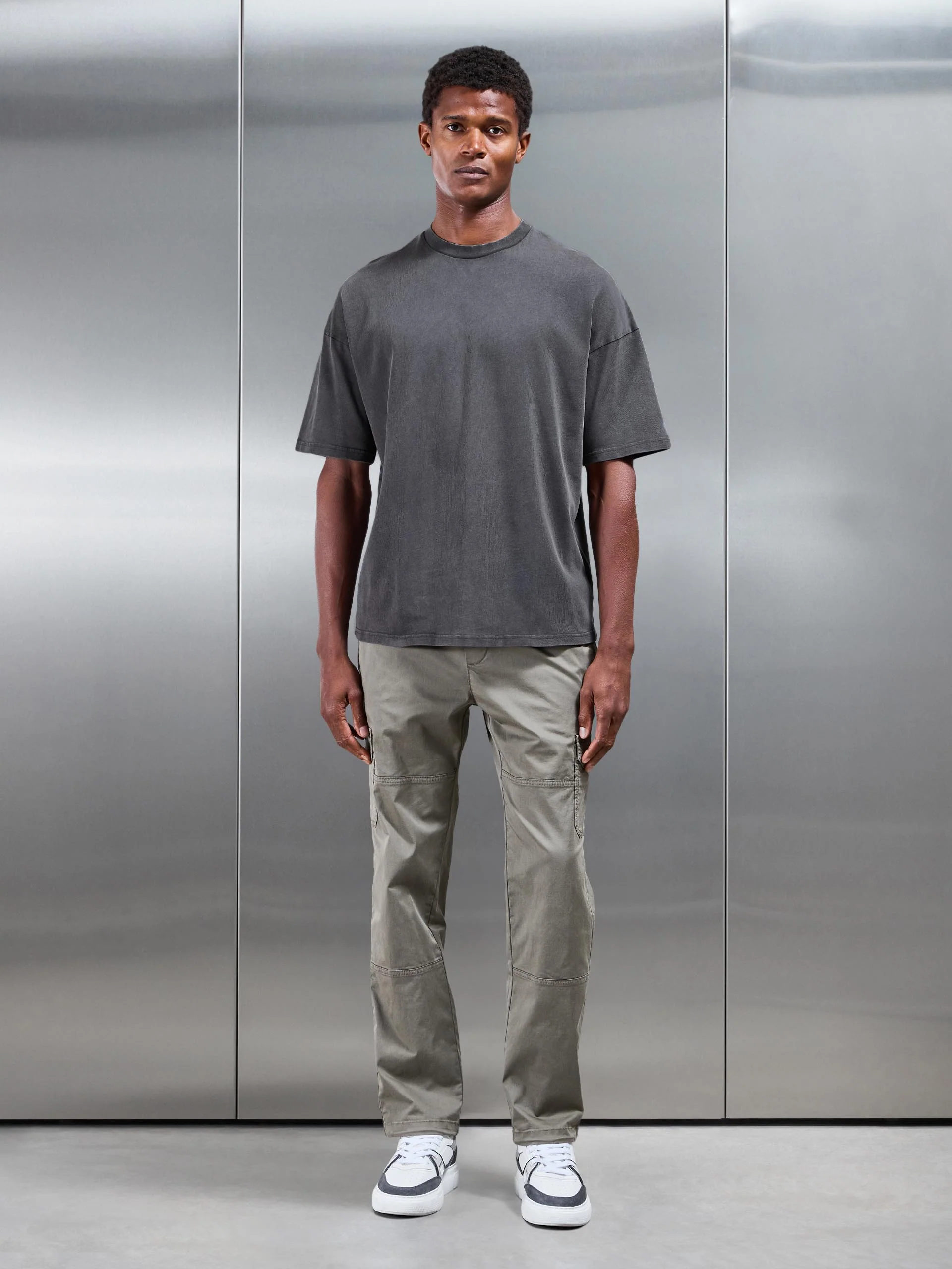 Relaxed Fit Garment Dye T-Shirt in Grey - Image 3