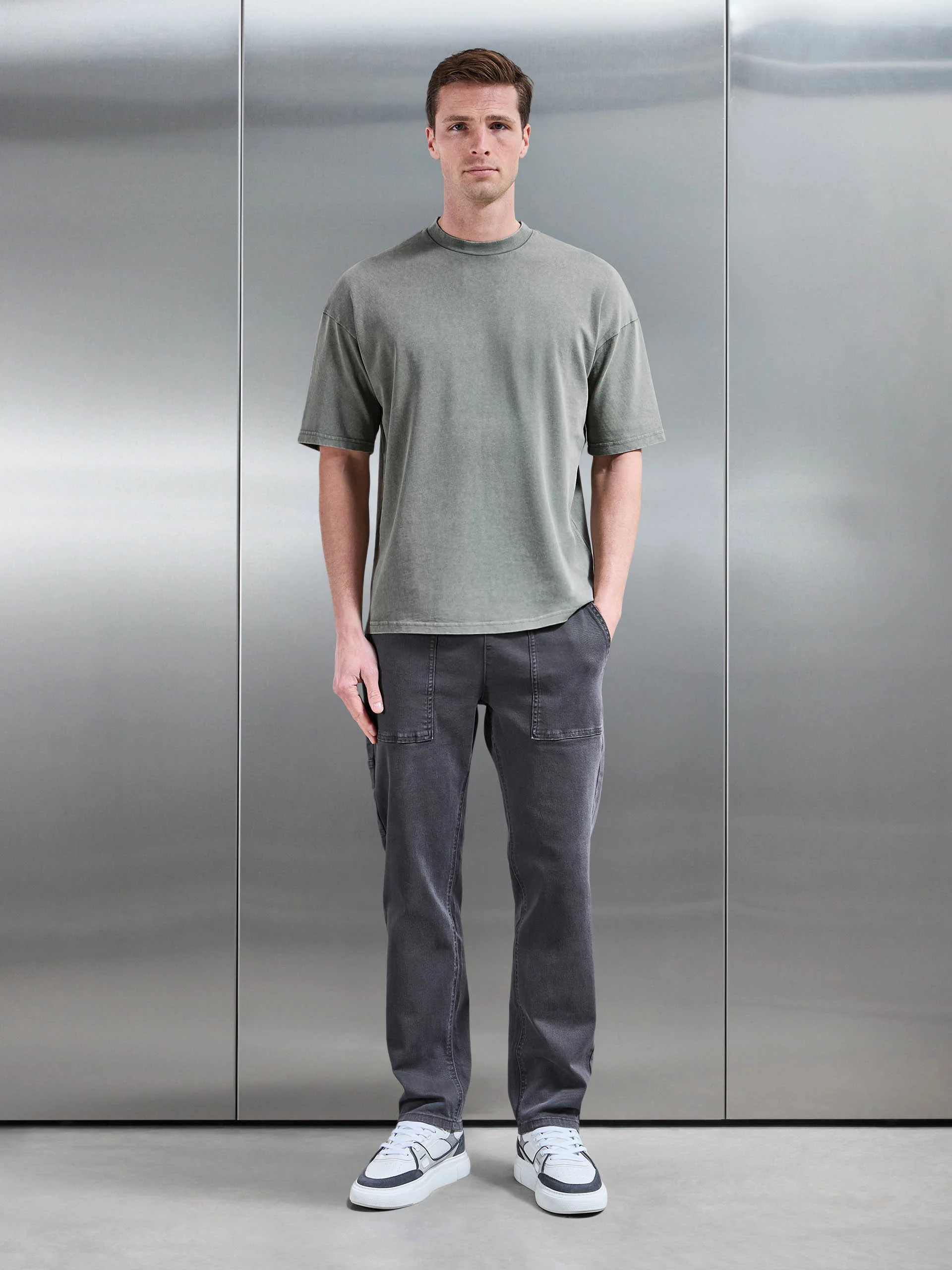 Relaxed Fit Garment Dye T-Shirt in Olive - Image 2