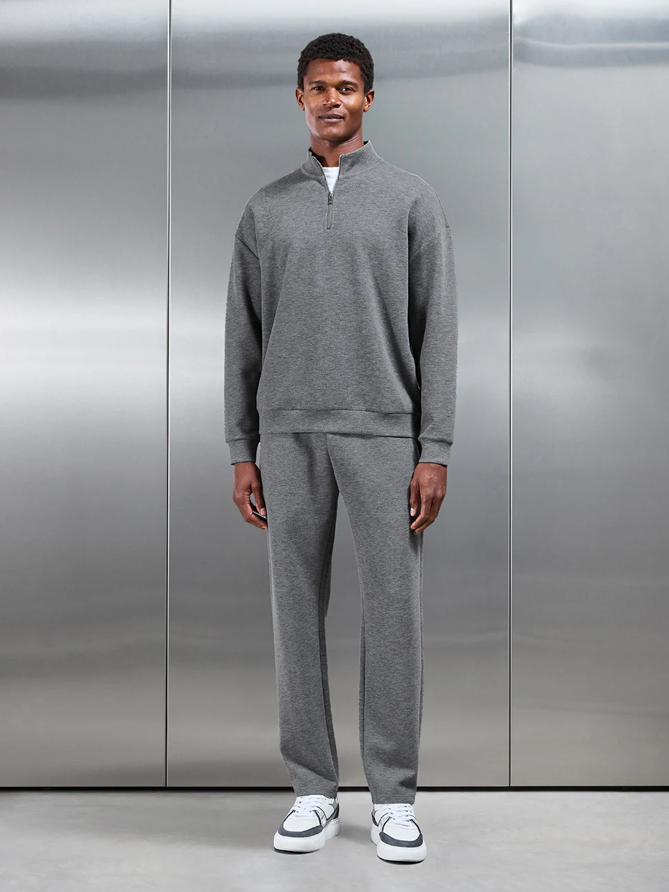 Relaxed Fit Knitted Half Zip in Charcoal Marl - Image 2