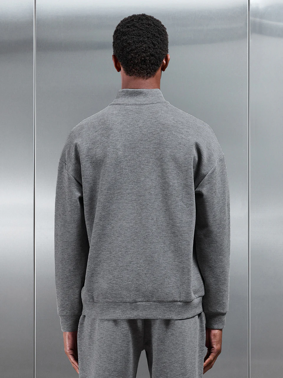 Relaxed Fit Knitted Half Zip in Charcoal Marl - Image 3