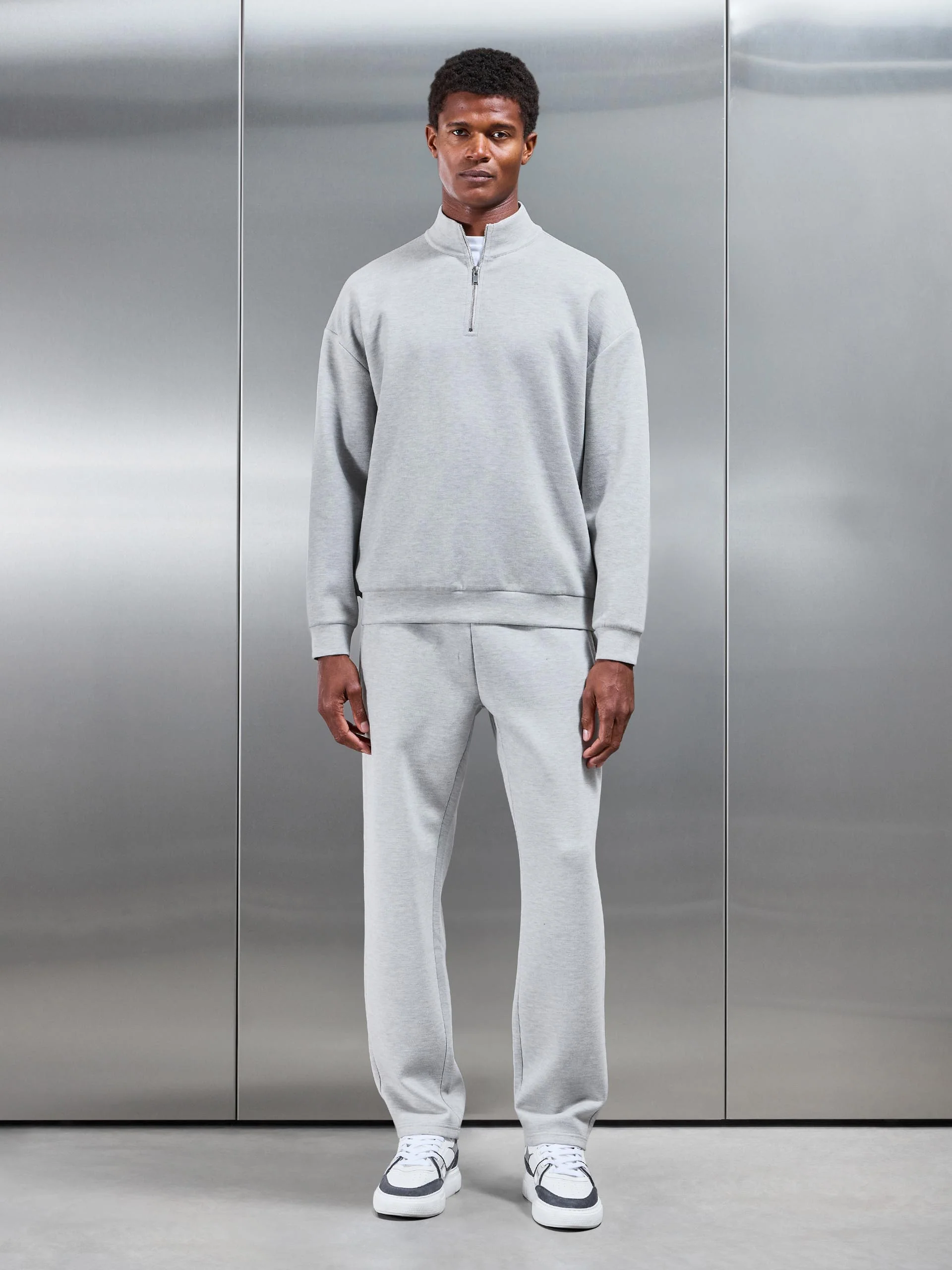 Relaxed Fit Knitted Half Zip in Marl Grey - Image 2
