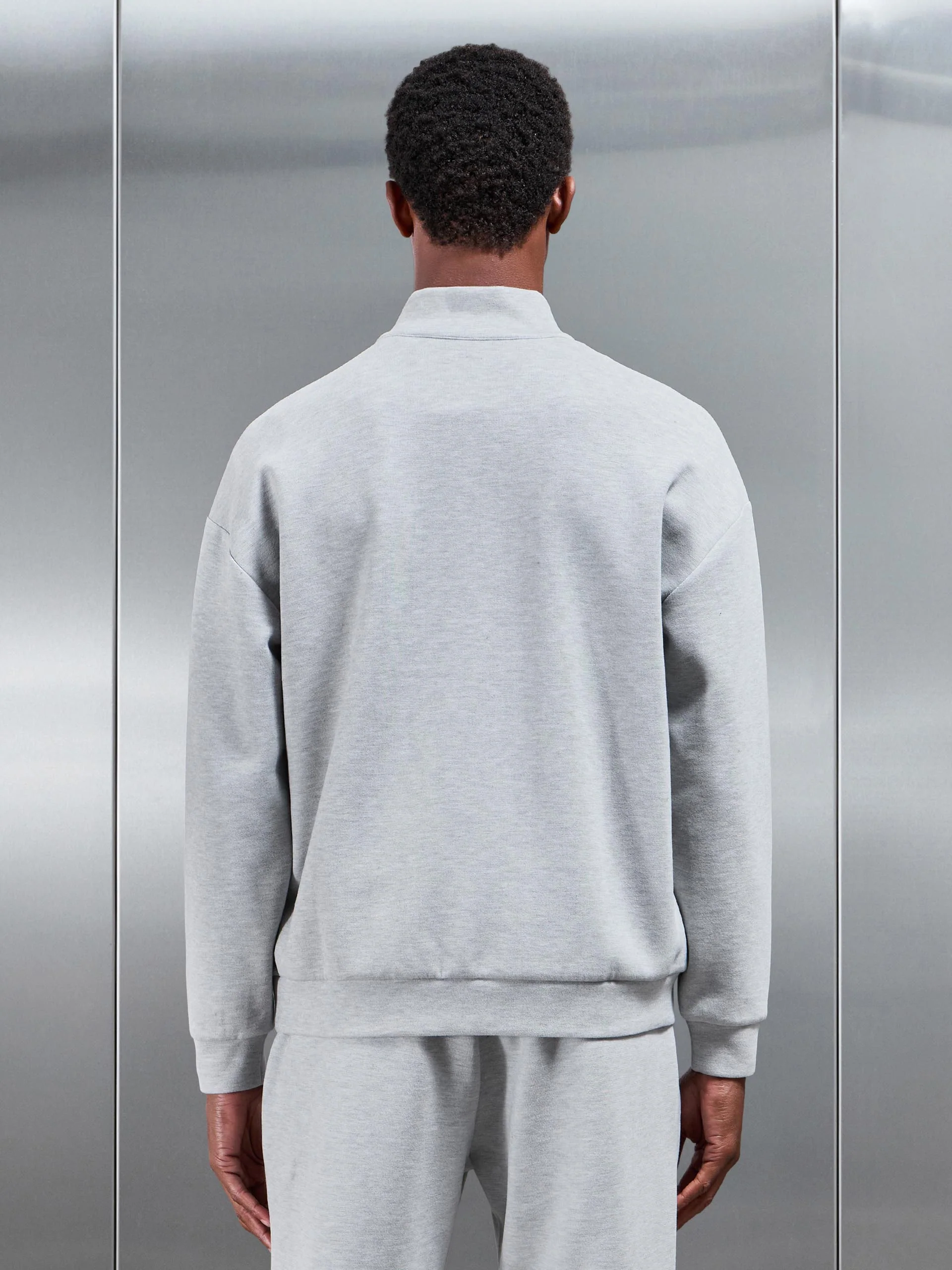 Relaxed Fit Knitted Half Zip in Marl Grey - Image 3