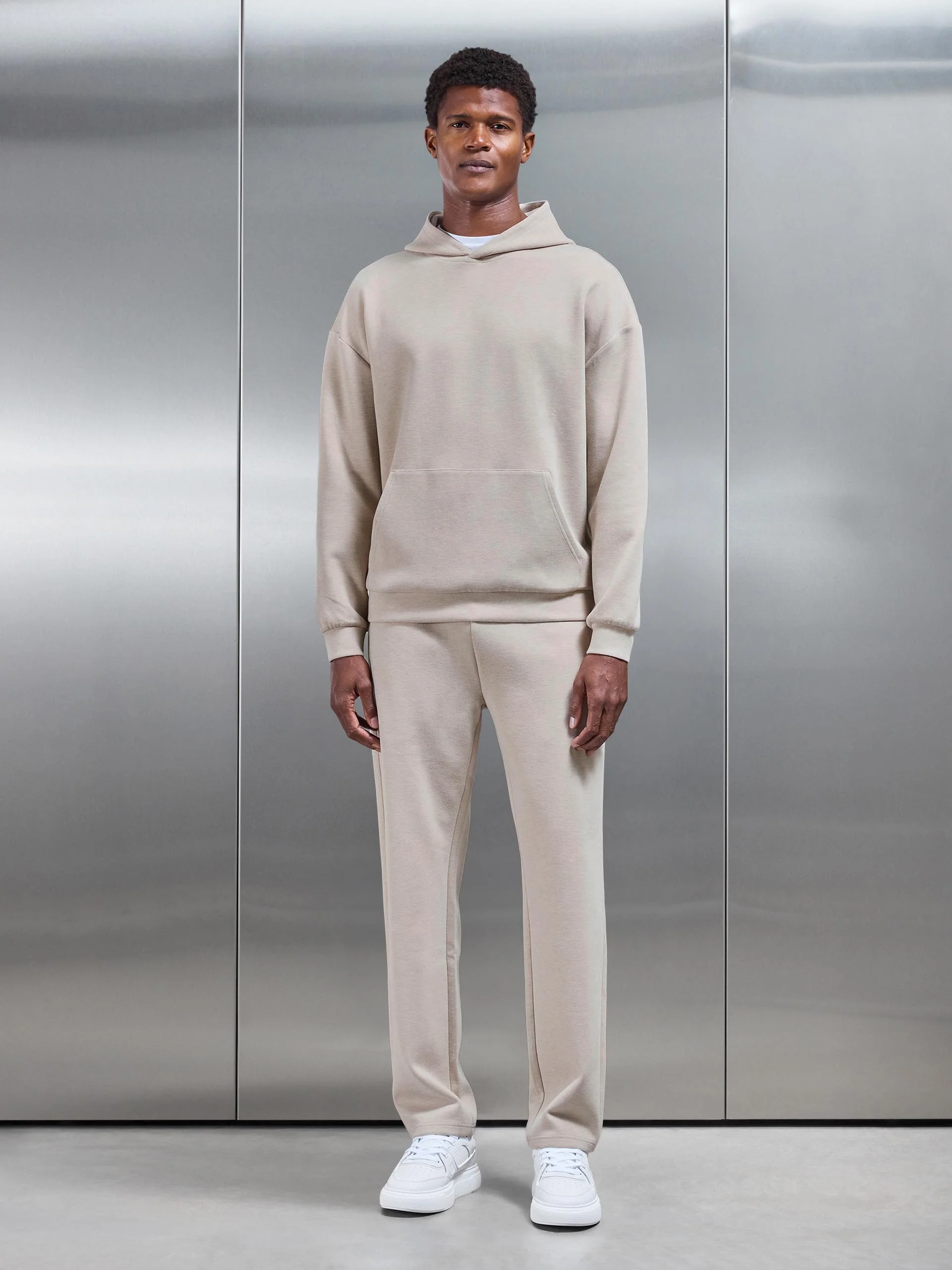 Relaxed Fit Knitted Hoodie in Beige - Image 2