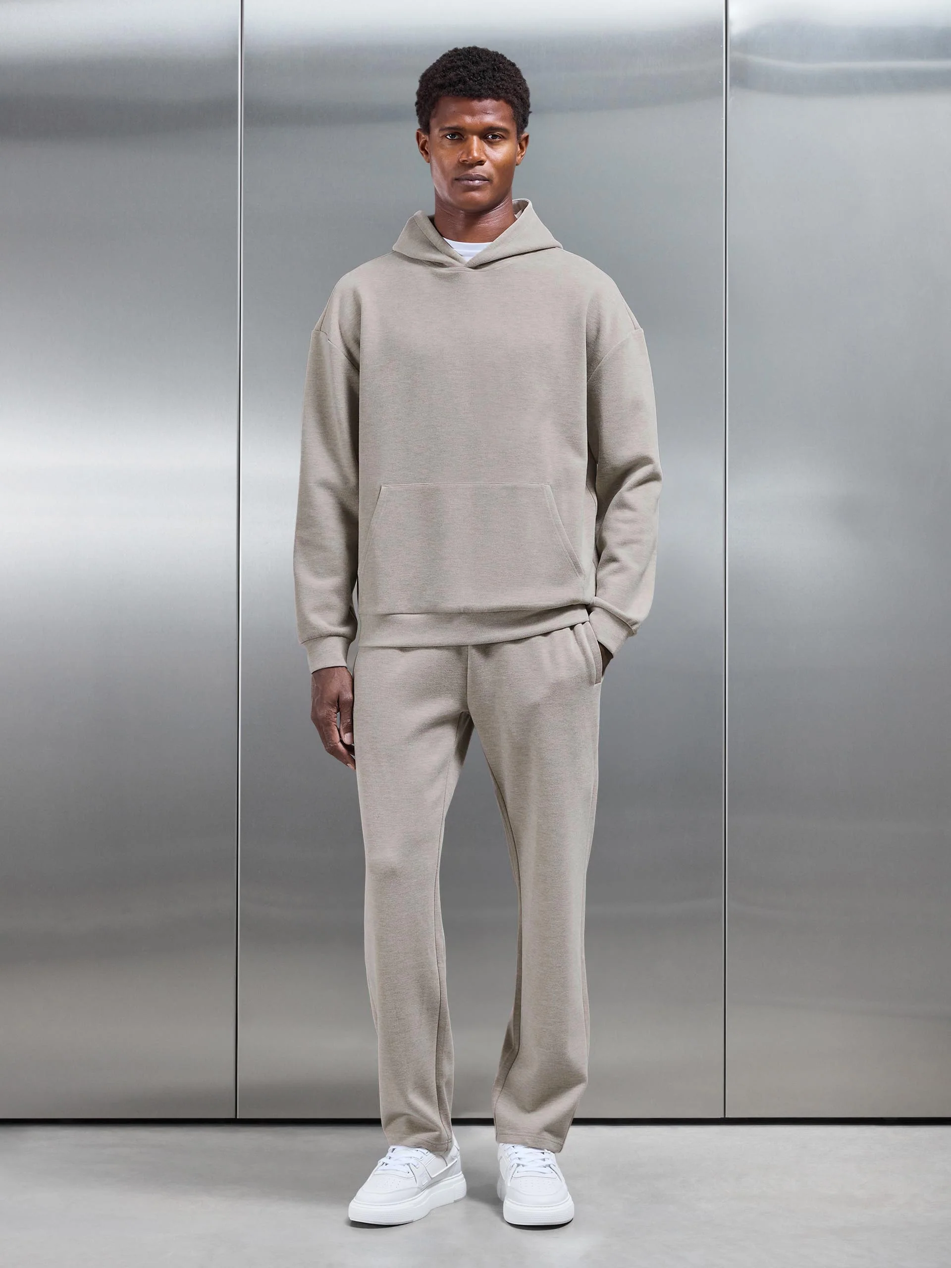 Relaxed Fit Knitted Hoodie in Stone - Image 2