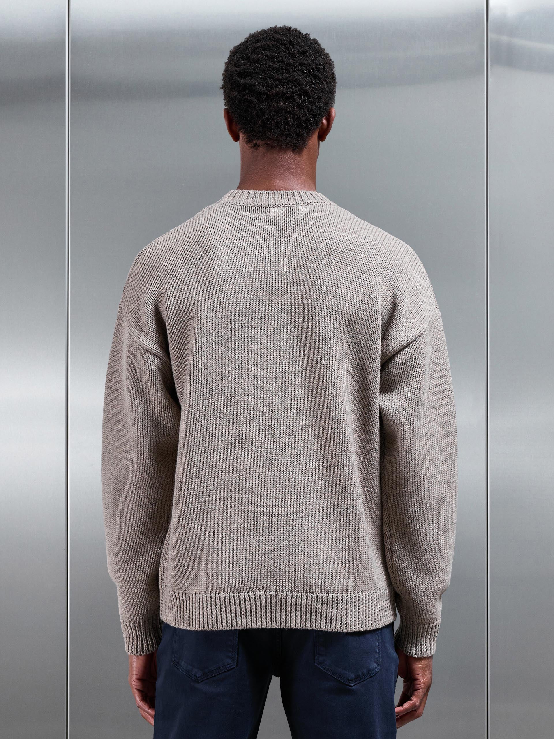 Relaxed Fit Knitted Sweatshirt in Beige Taupe - Image 3