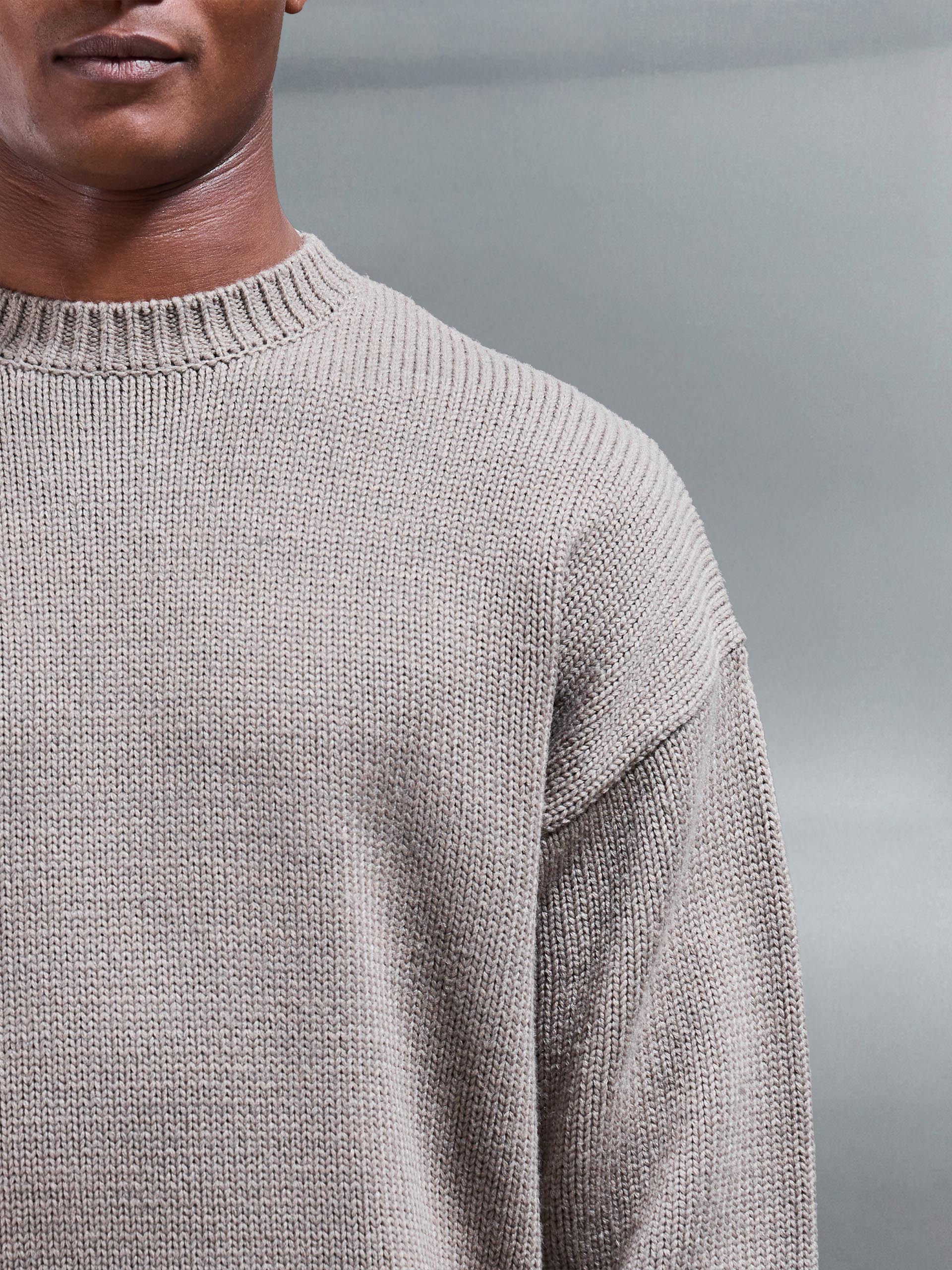 Relaxed Fit Knitted Sweatshirt in Beige Taupe - Image 4