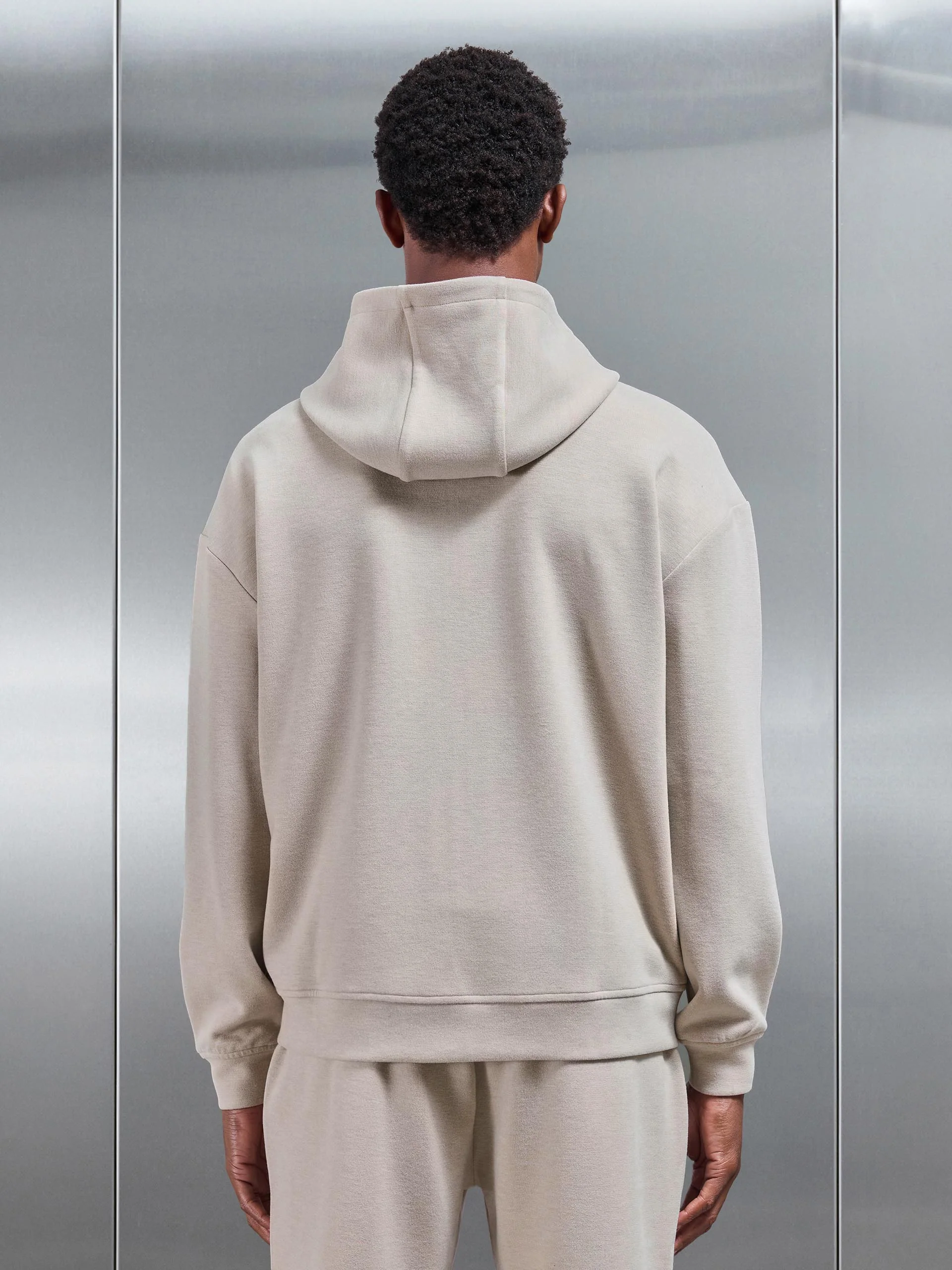 Relaxed Fit Knitted Zip Through Hoodie in Beige - Image 3