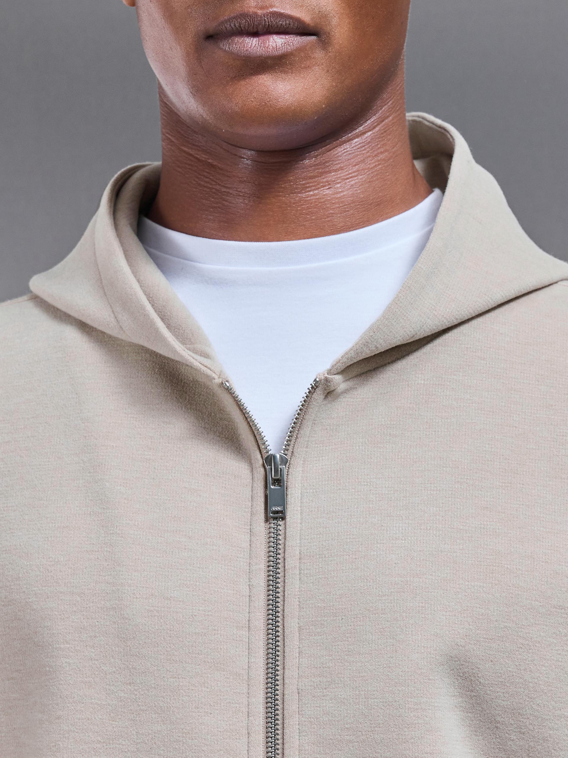 Relaxed Fit Knitted Zip Through Hoodie in Beige - Image 4