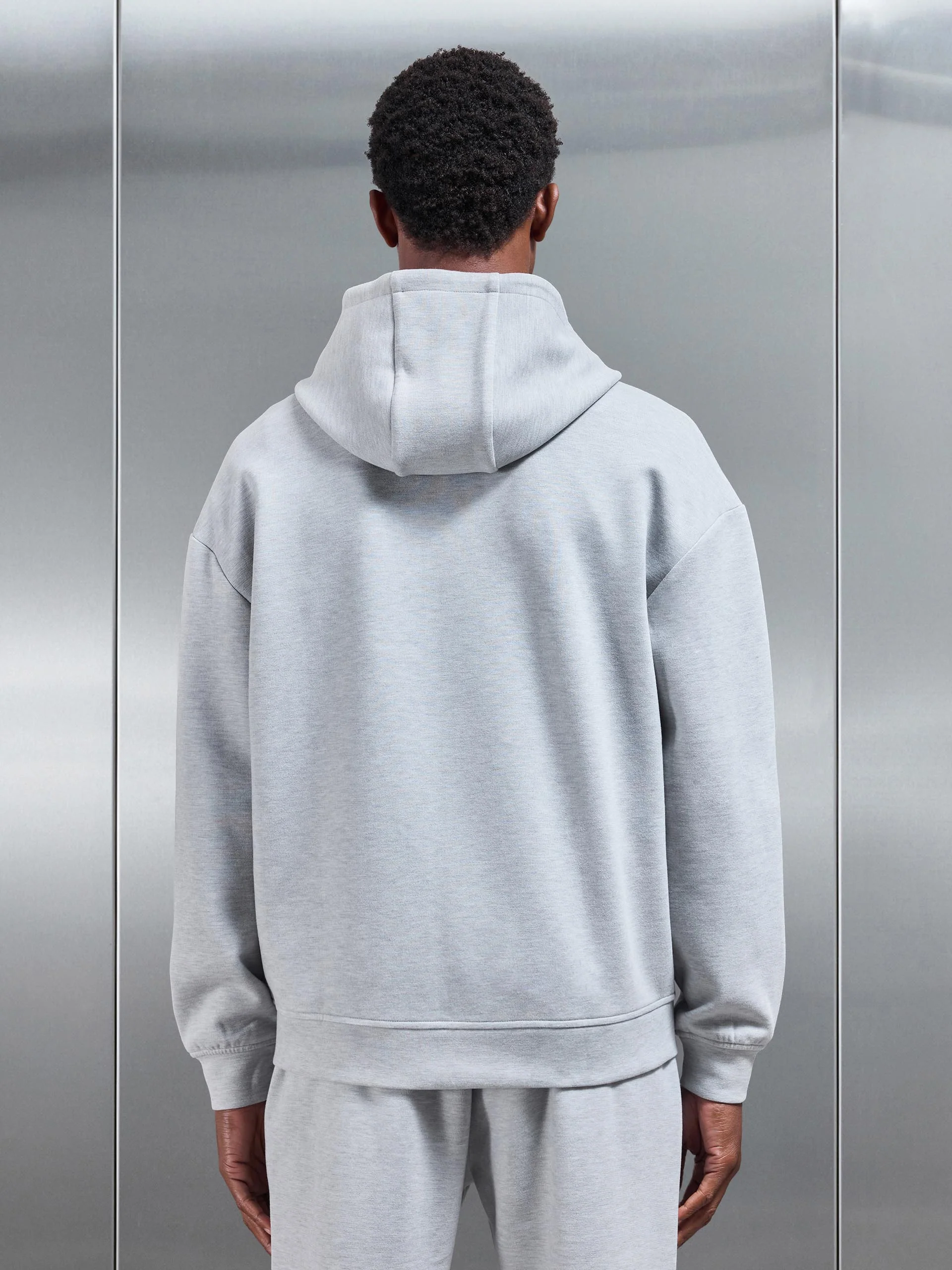 Relaxed Fit Knitted Zip Through Hoodie in Marl Grey - Image 4