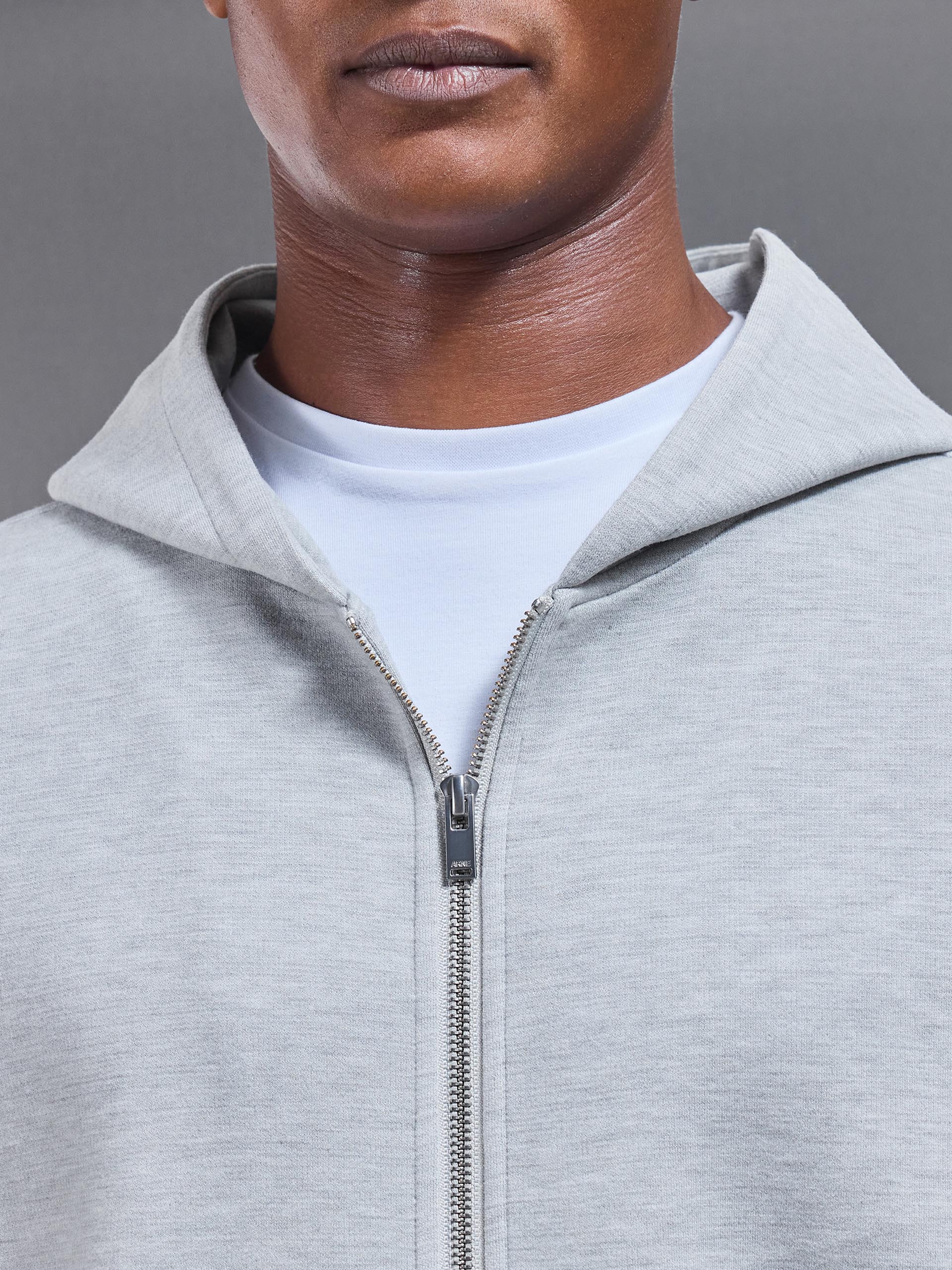Relaxed Fit Knitted Zip Through Hoodie in Marl Grey - Image 5