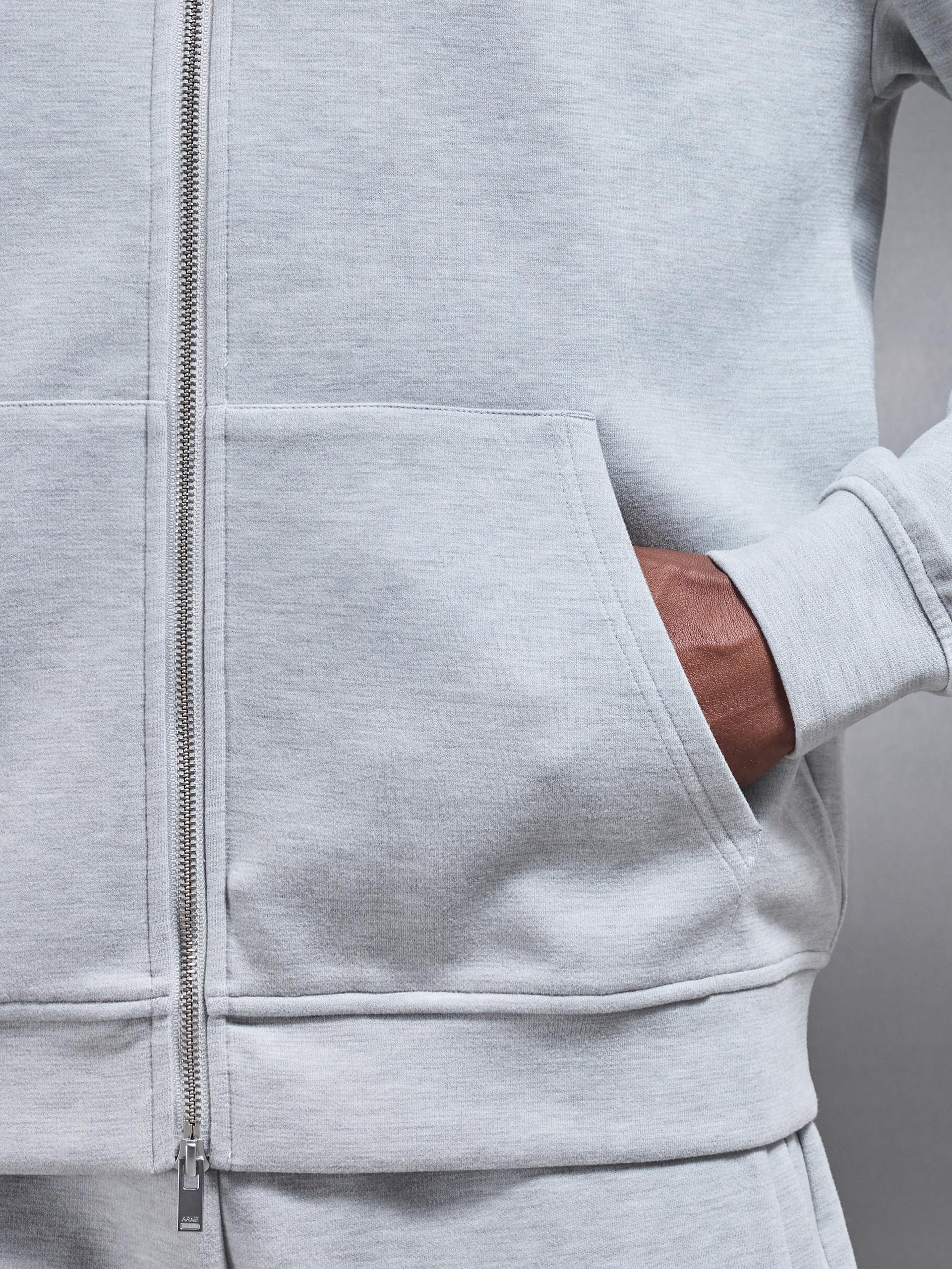 Relaxed Fit Knitted Zip Through Hoodie in Marl Grey - Image 6
