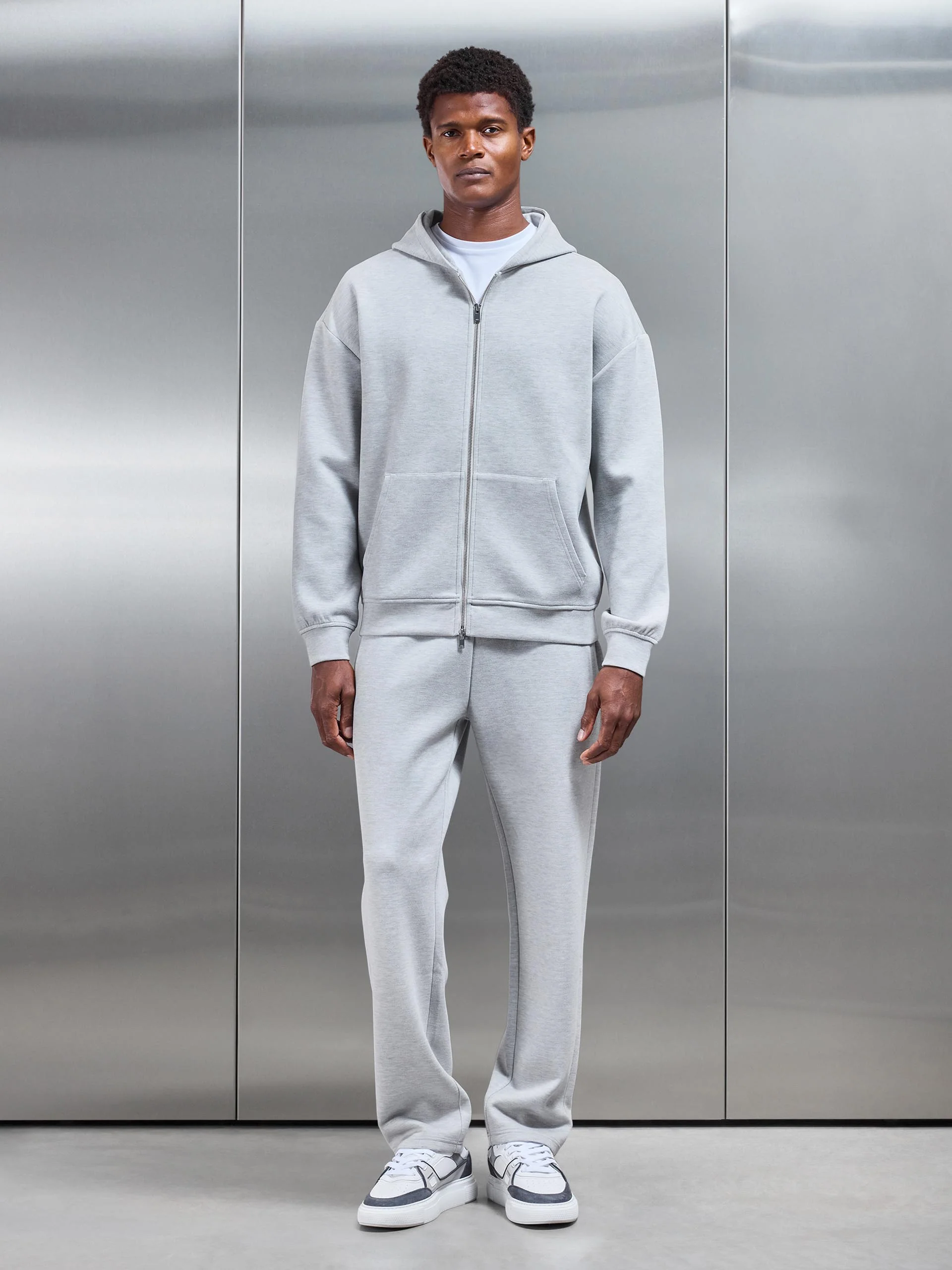 Relaxed Fit Knitted Zip Through Hoodie in Marl Grey - Image 7