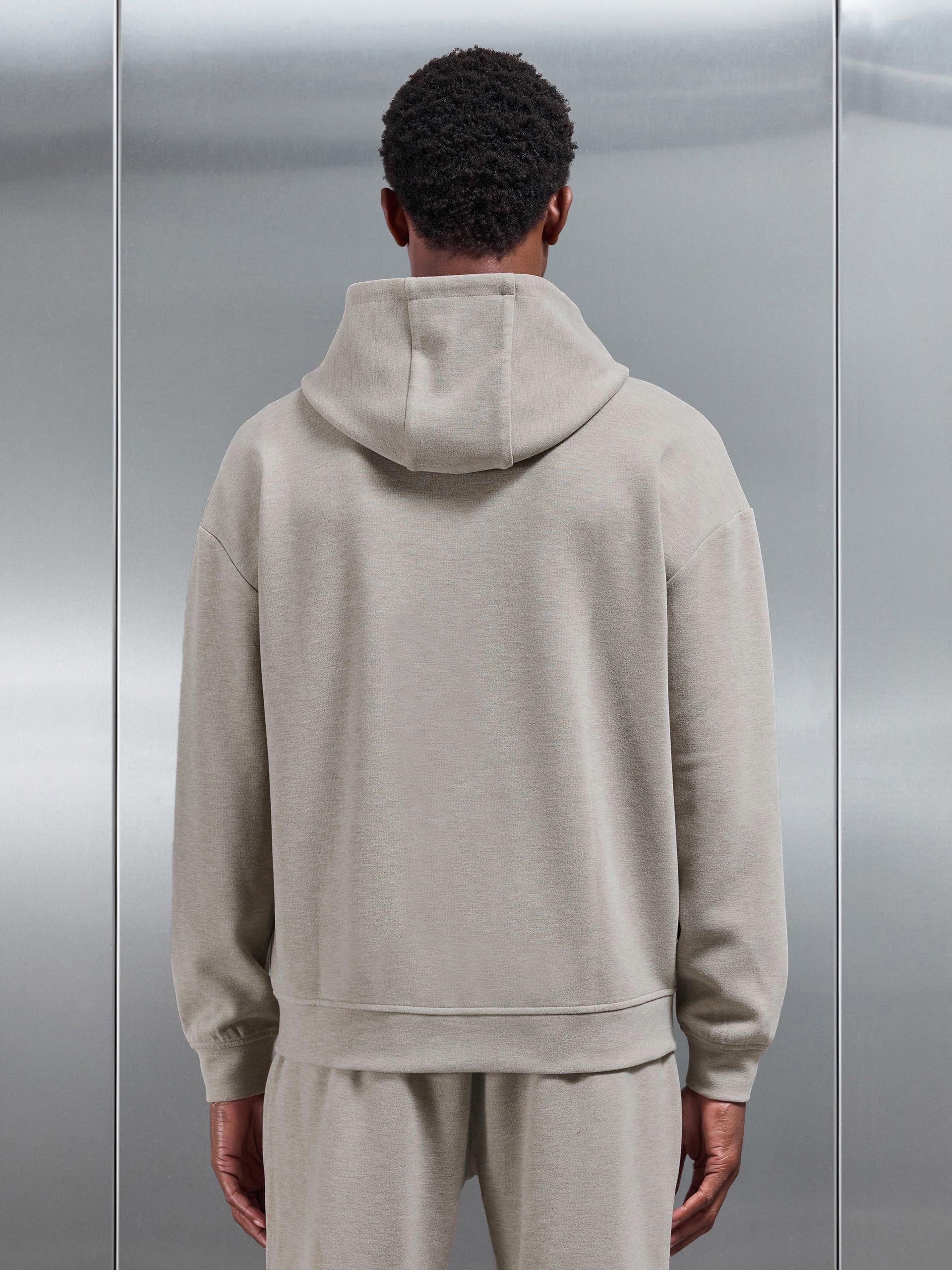 Relaxed Fit Knitted Zip Through Hoodie in Stone - Image 3