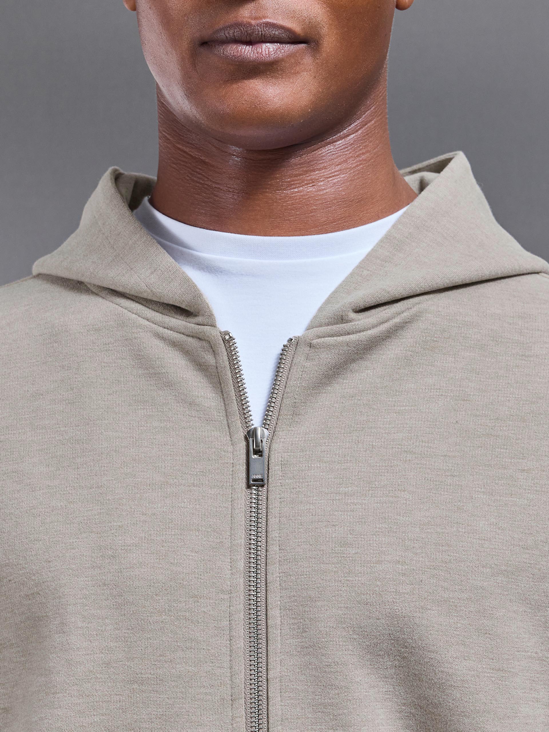 Relaxed Fit Knitted Zip Through Hoodie in Stone - Image 4