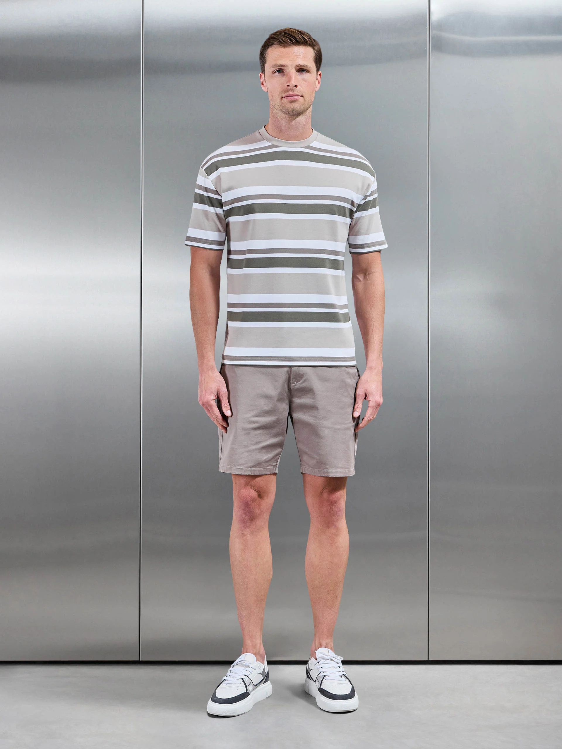 Relaxed Fit Stripe T-Shirt in Stone - Image 2