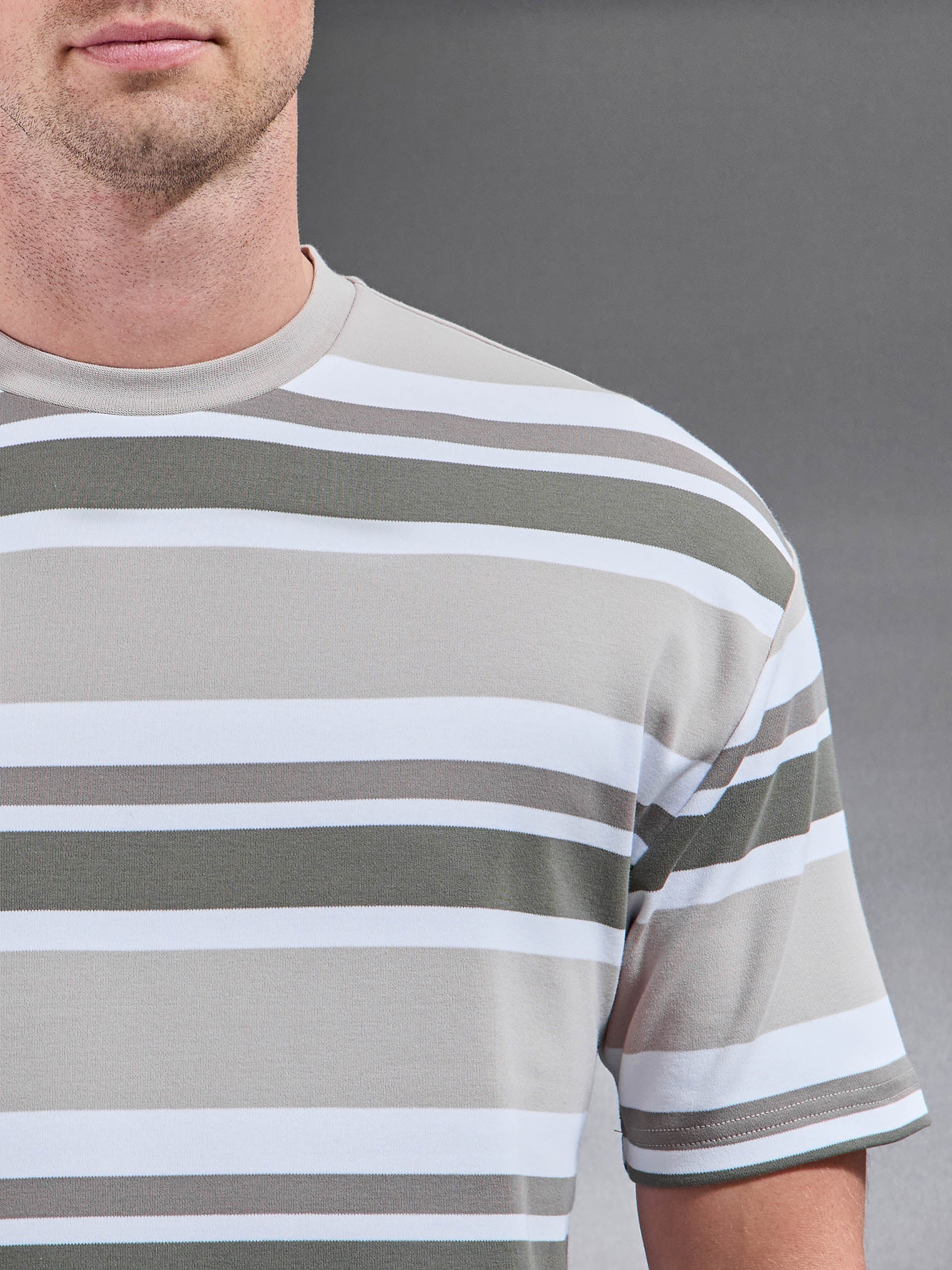 Relaxed Fit Stripe T-Shirt in Stone - Image 4