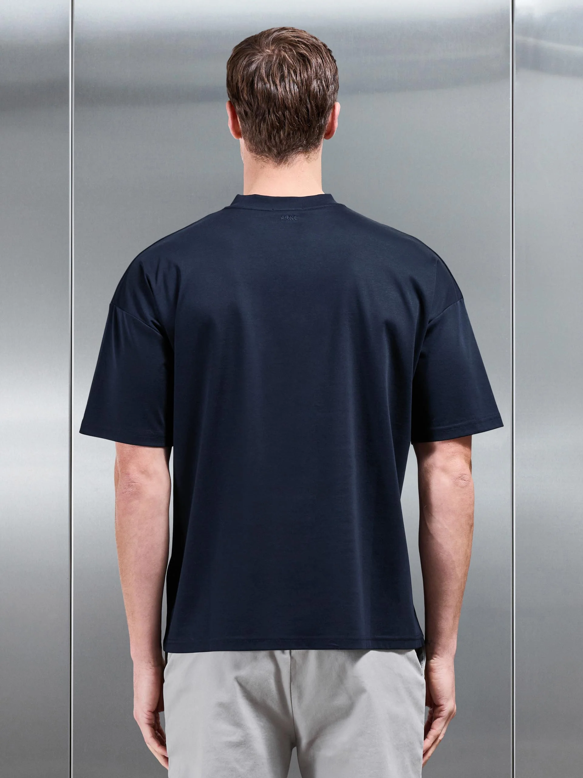 Relaxed Mercerised Interlock T-Shirt in Navy - Image 3