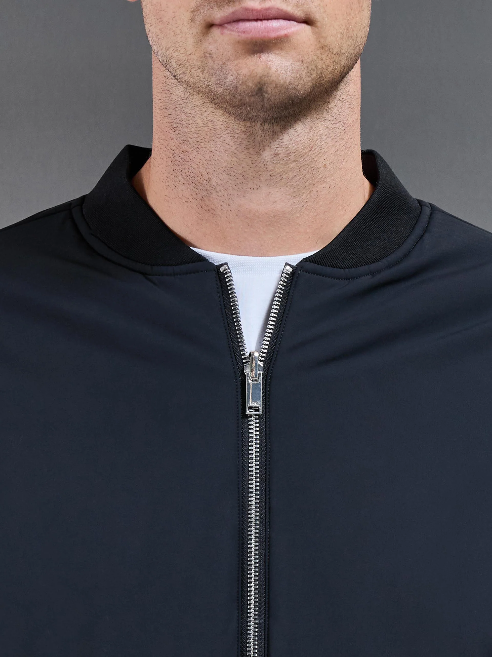Relaxed Padded Reversible Bomber Jacket in Black Grey - Image 6