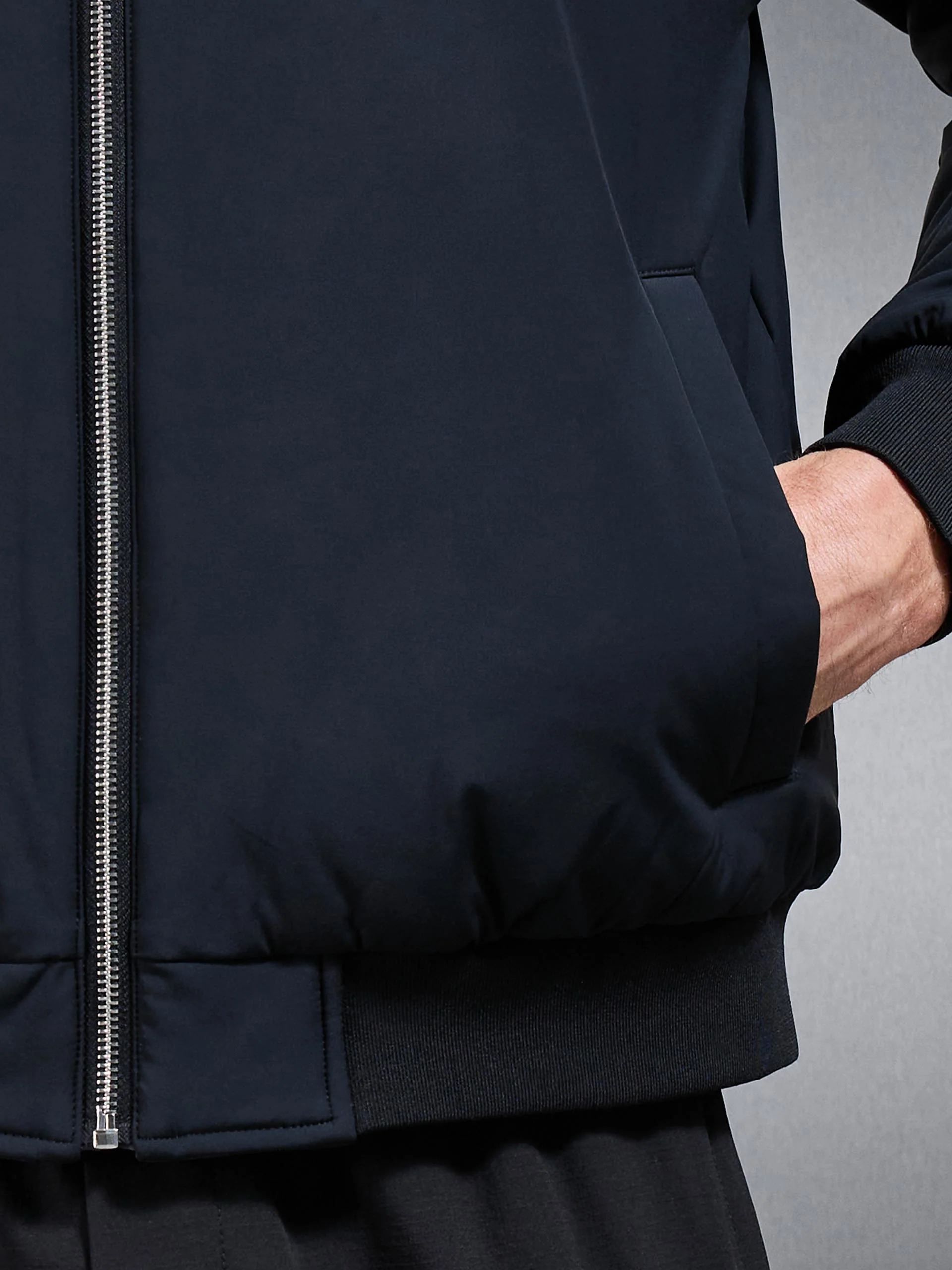 Relaxed Padded Reversible Bomber Jacket in Black Grey - Image 8
