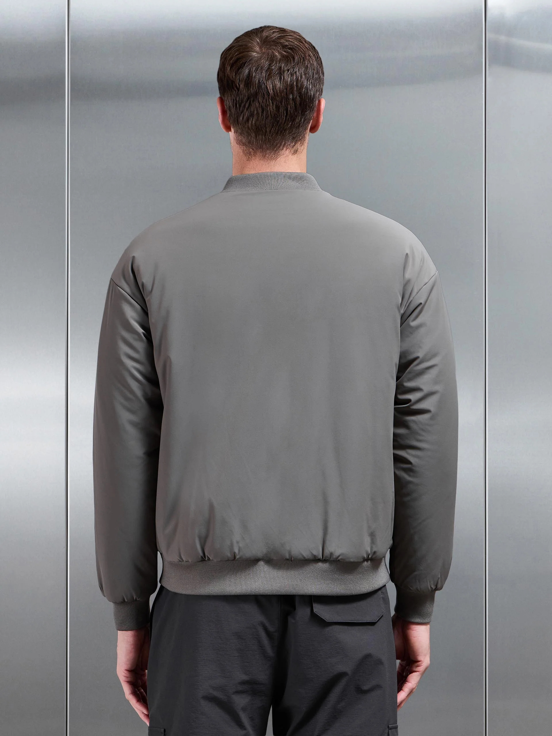 Relaxed Padded Reversible Bomber Jacket in Olive Navy - Image 6