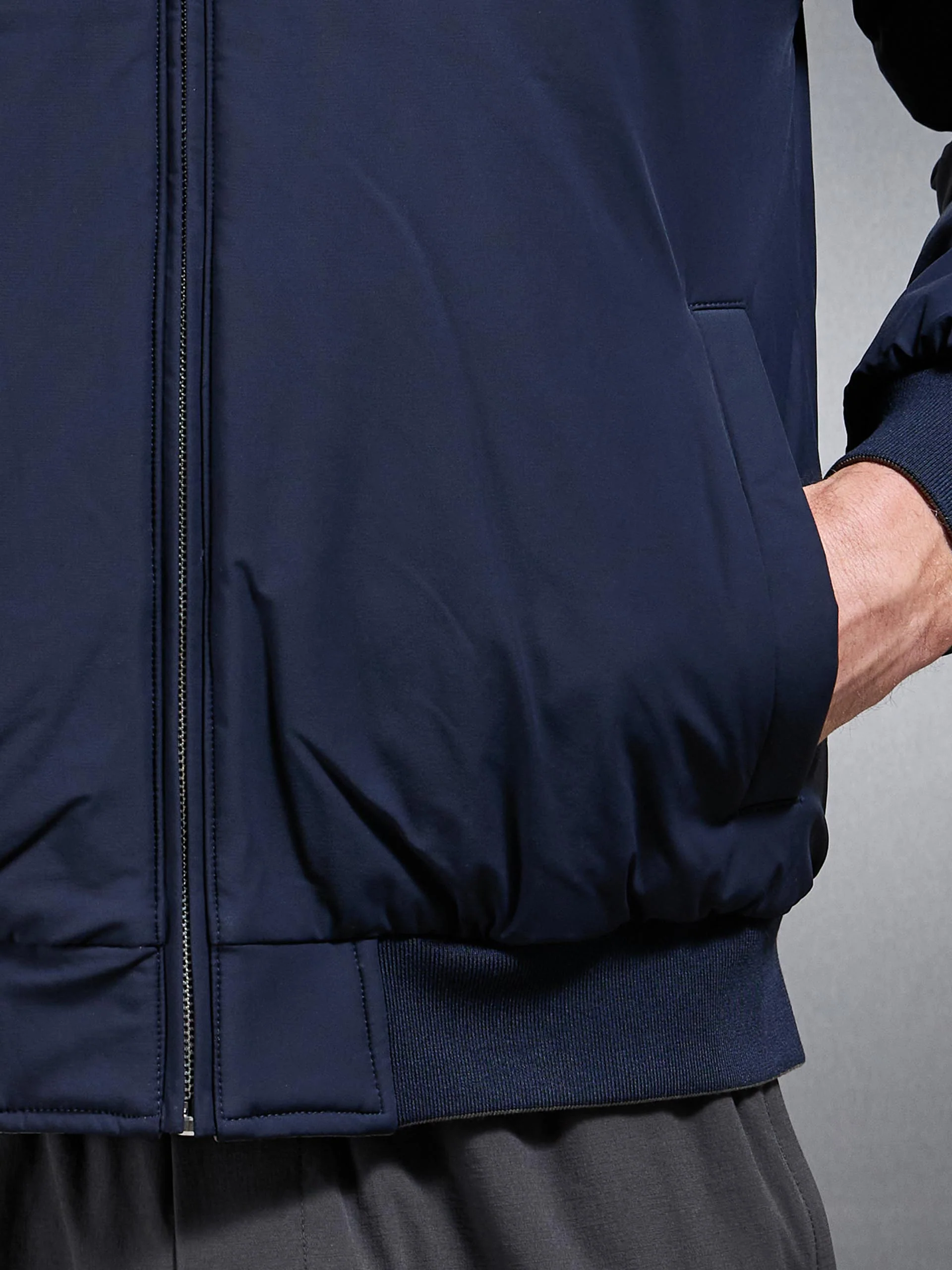 Relaxed Padded Reversible Bomber Jacket in Olive Navy - Image 9