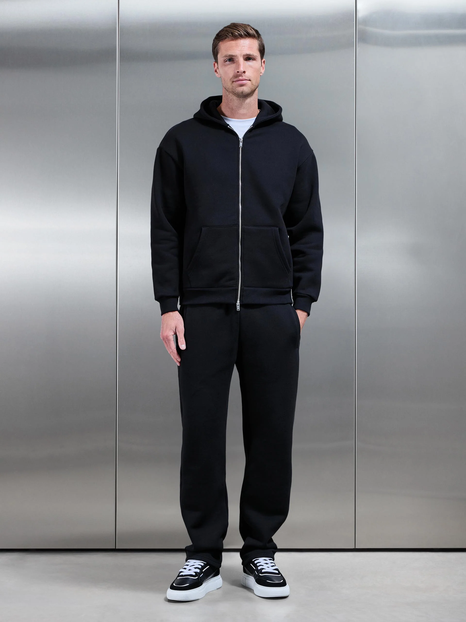 Relaxed Zip Through Hoodie in Black - Image 2