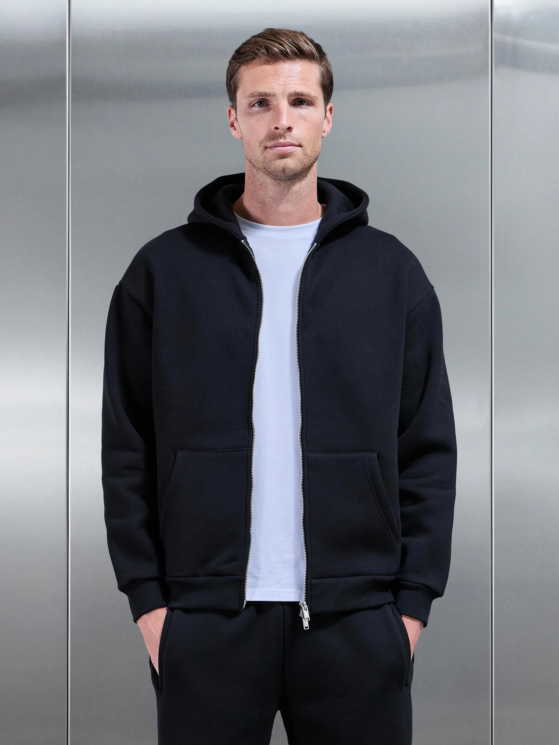 Relaxed Zip Through Hoodie in Black - Image 6