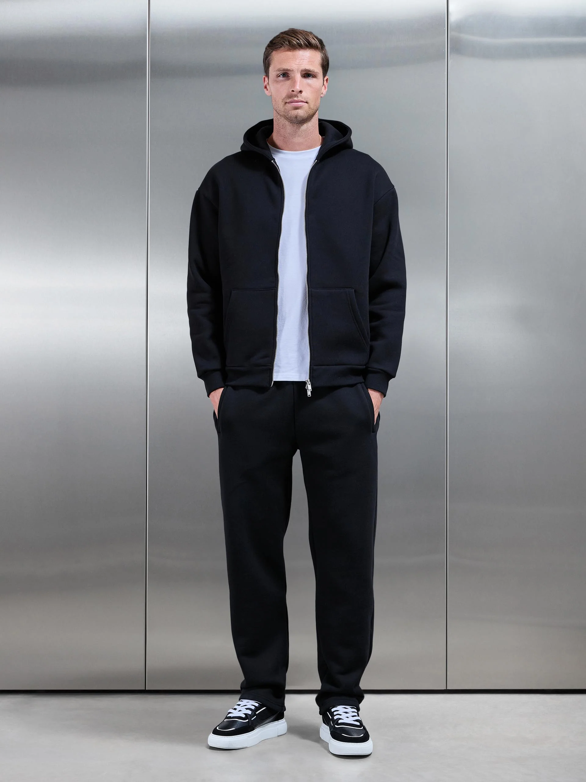 Relaxed Zip Through Hoodie in Black - Image 7