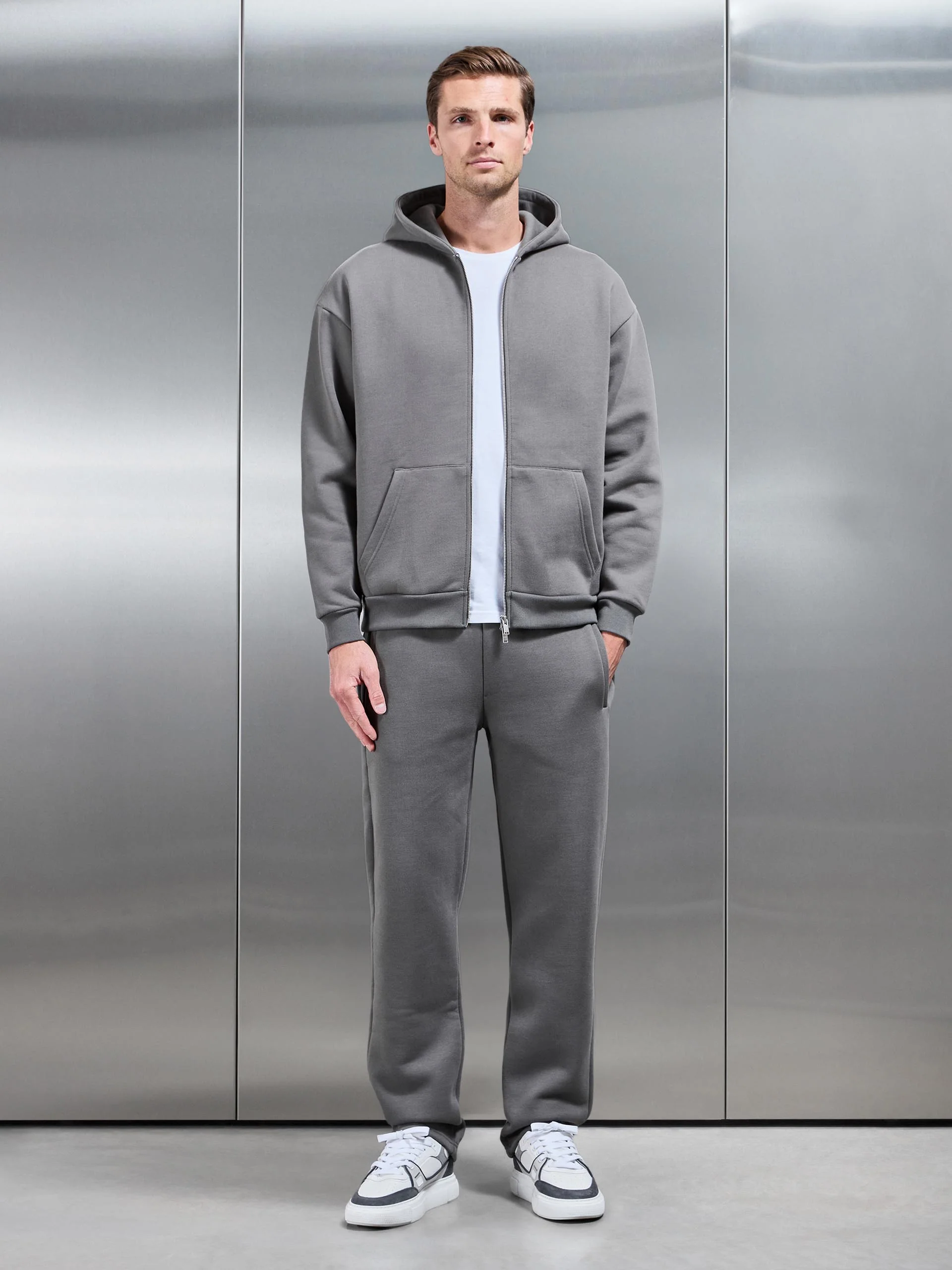 Relaxed Zip Through Hoodie in Grey - Image 2