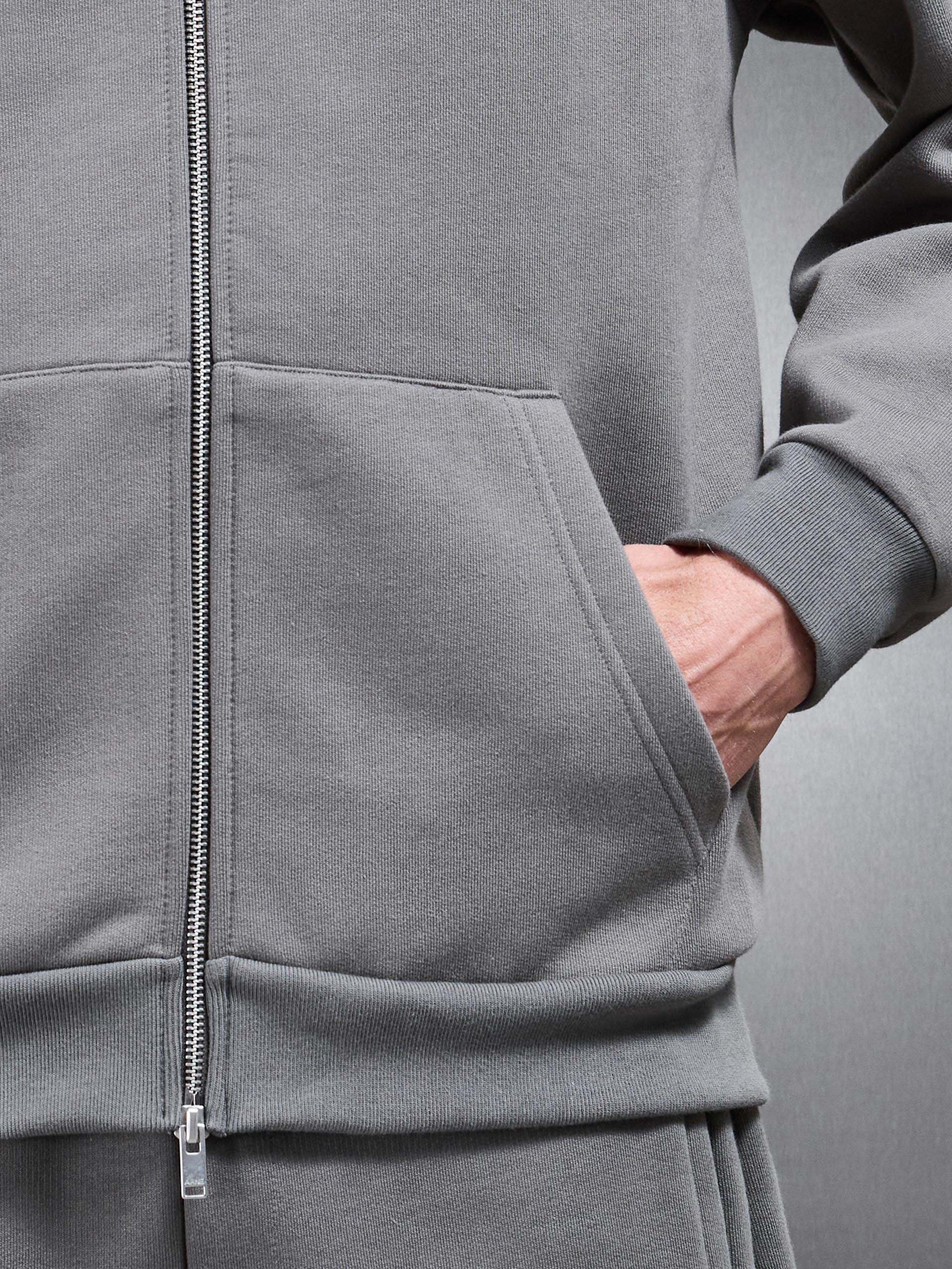 Relaxed Zip Through Hoodie in Grey - Image 4