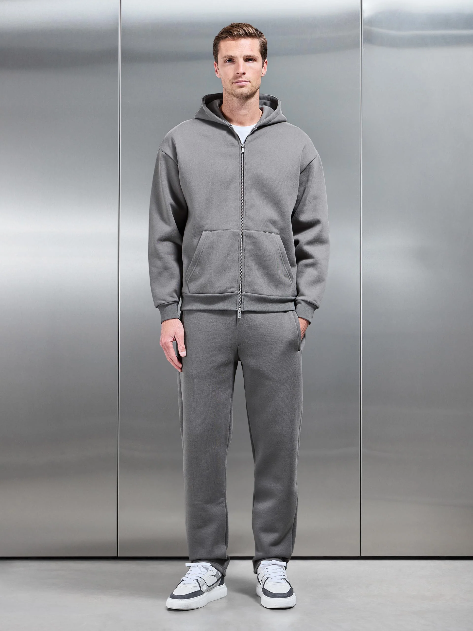 Relaxed Zip Through Hoodie in Grey - Image 6