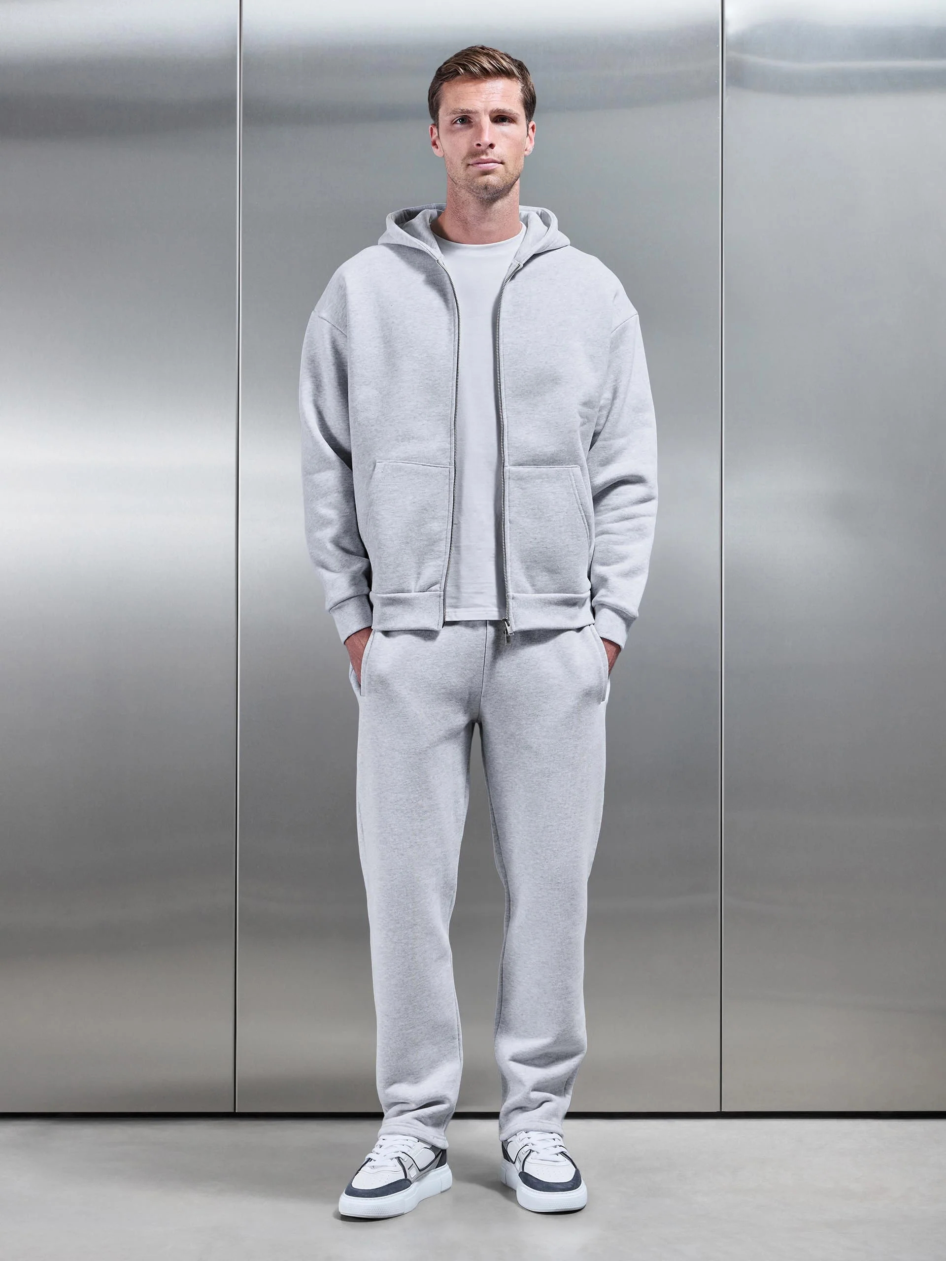 Relaxed Zip Through Hoodie in Marl Grey - Image 2