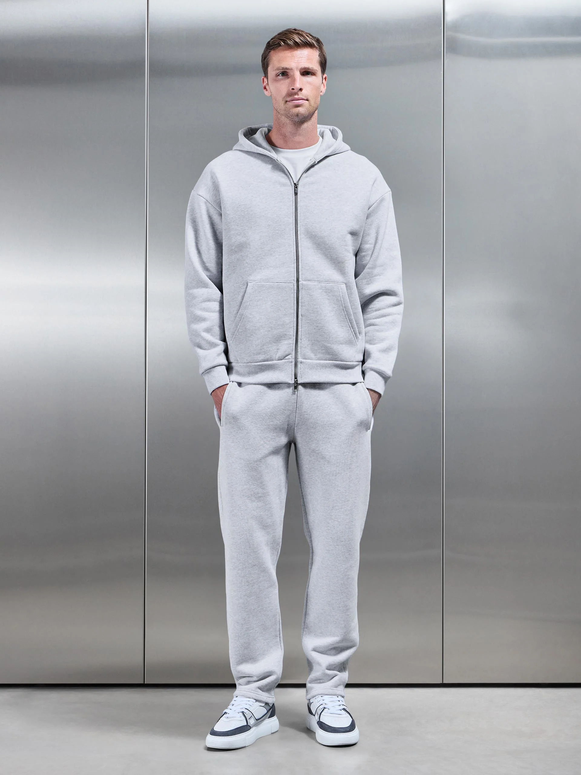 Relaxed Zip Through Hoodie in Marl Grey - Image 7