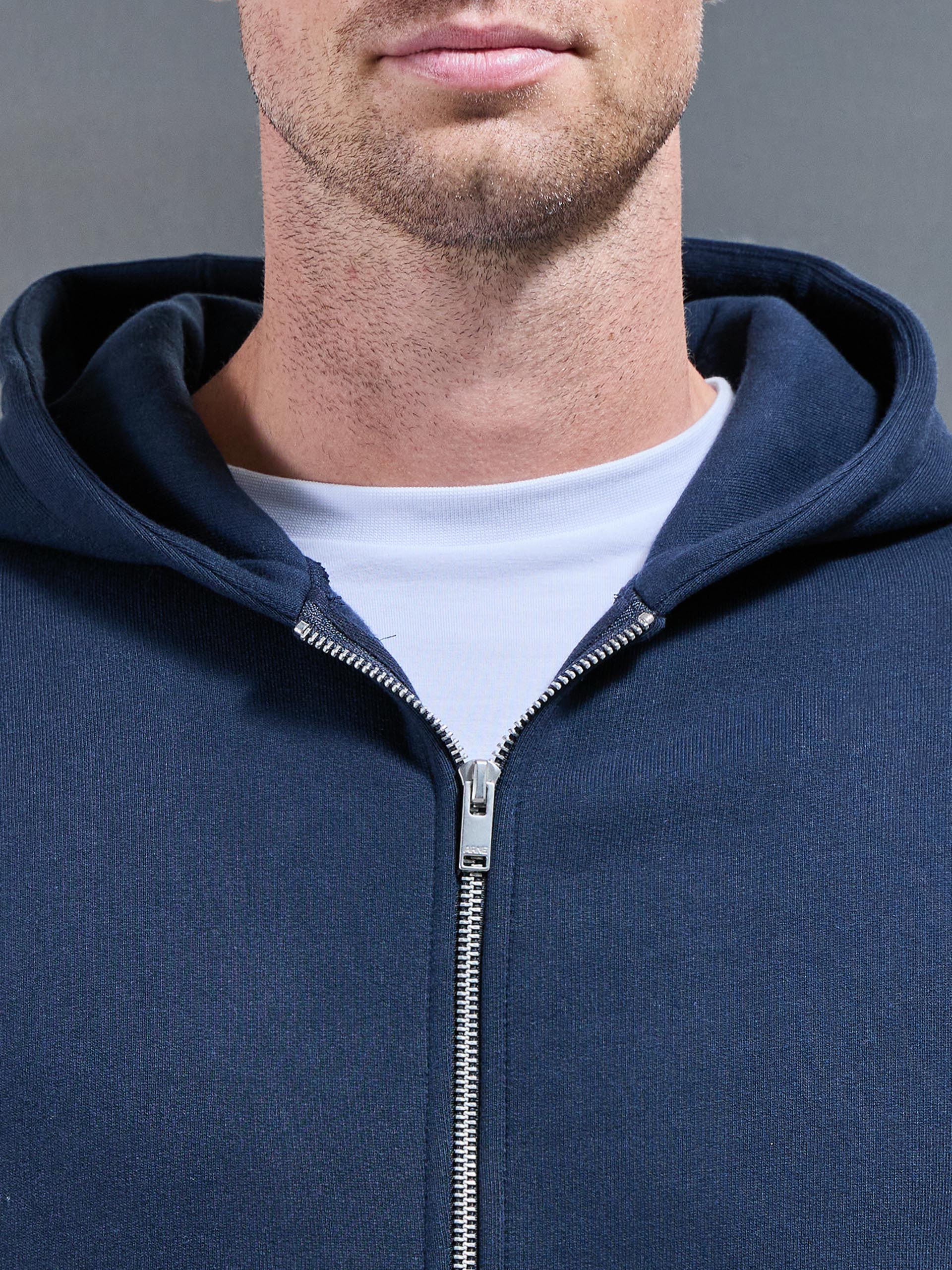 Relaxed Zip Through Hoodie in Navy - Image 3